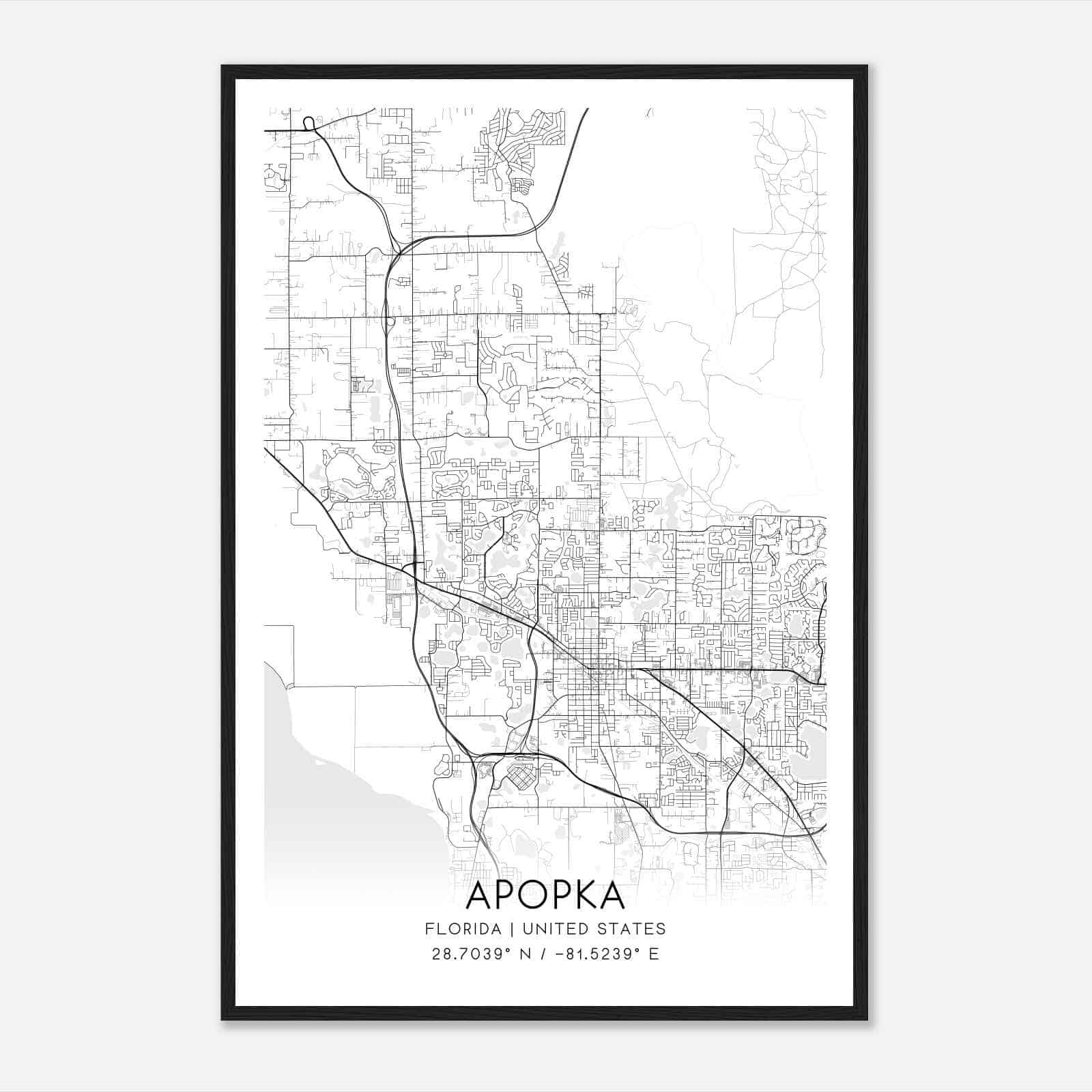 Apopka Florida Map Poster, Modern Home Decor Wall Art Print