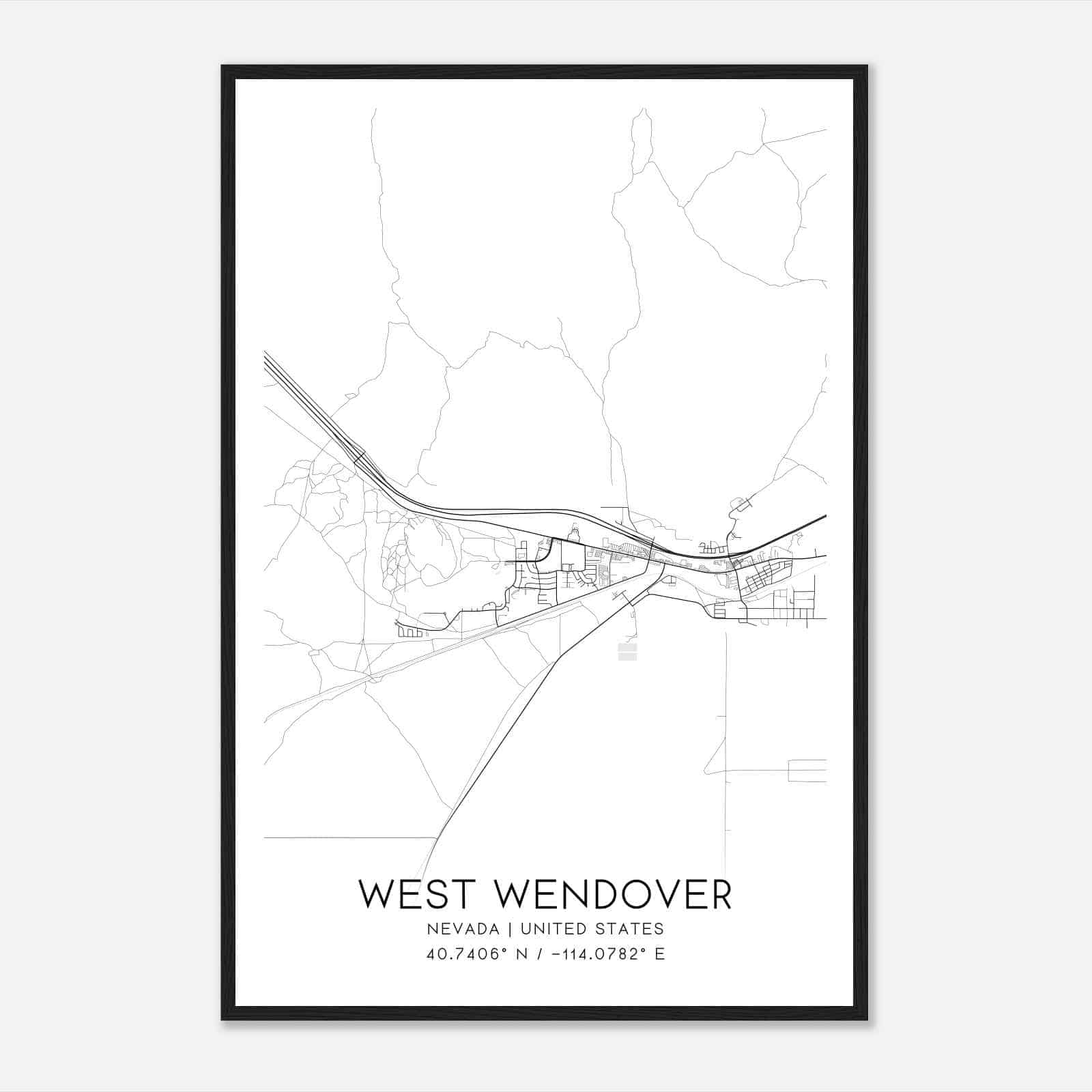 West Wendover Nevada Map Poster, Modern Home Decor Wall Art Print