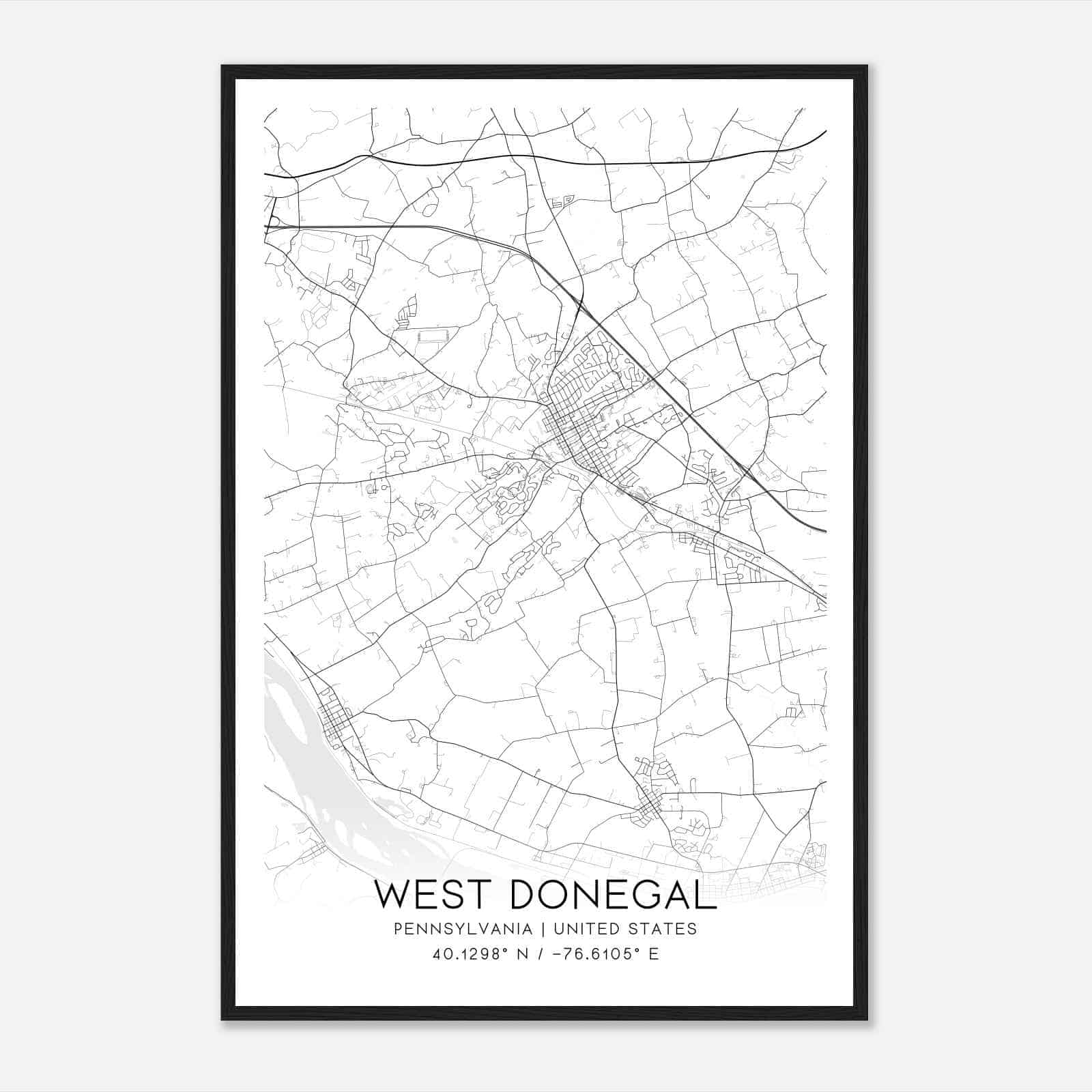 West Donegal Pennsylvania Map Poster, Modern Home Decor Wall Art Print