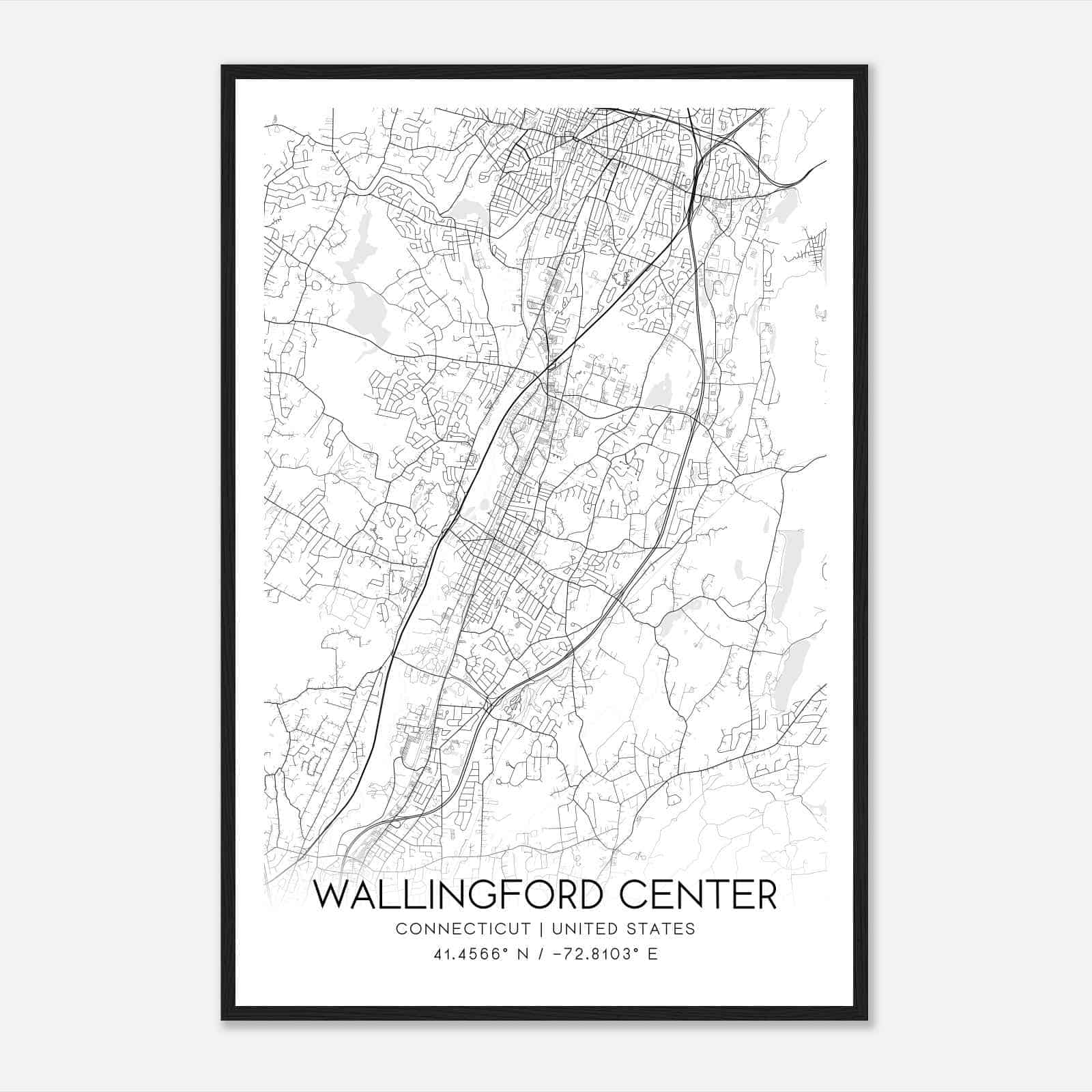 Wallingford Center Connecticut Map Poster, Modern Home Decor Wall Art Print