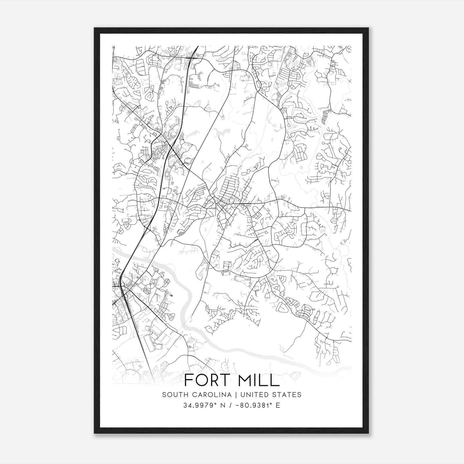 Fort Mill South Carolina Map Poster, Modern Home Decor Wall Art Print