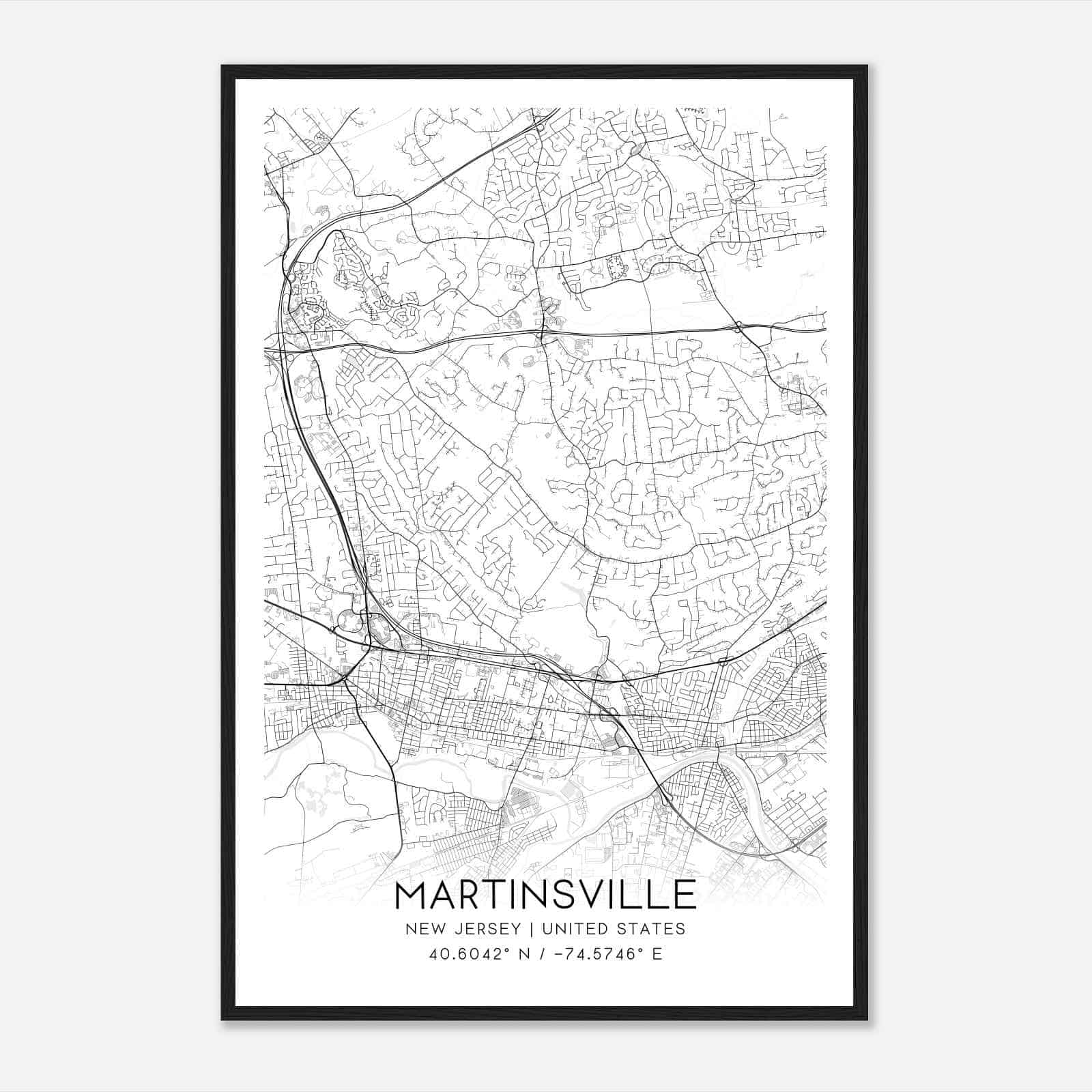 Martinsville New Jersey Map Poster, Modern Home Decor Wall Art Print