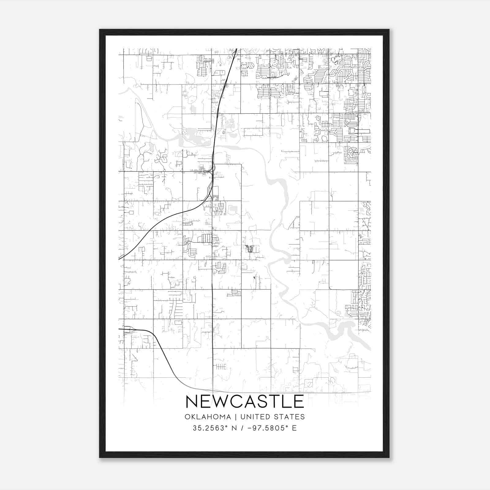 Newcastle Oklahoma Map Poster, Modern Home Decor Wall Art Print