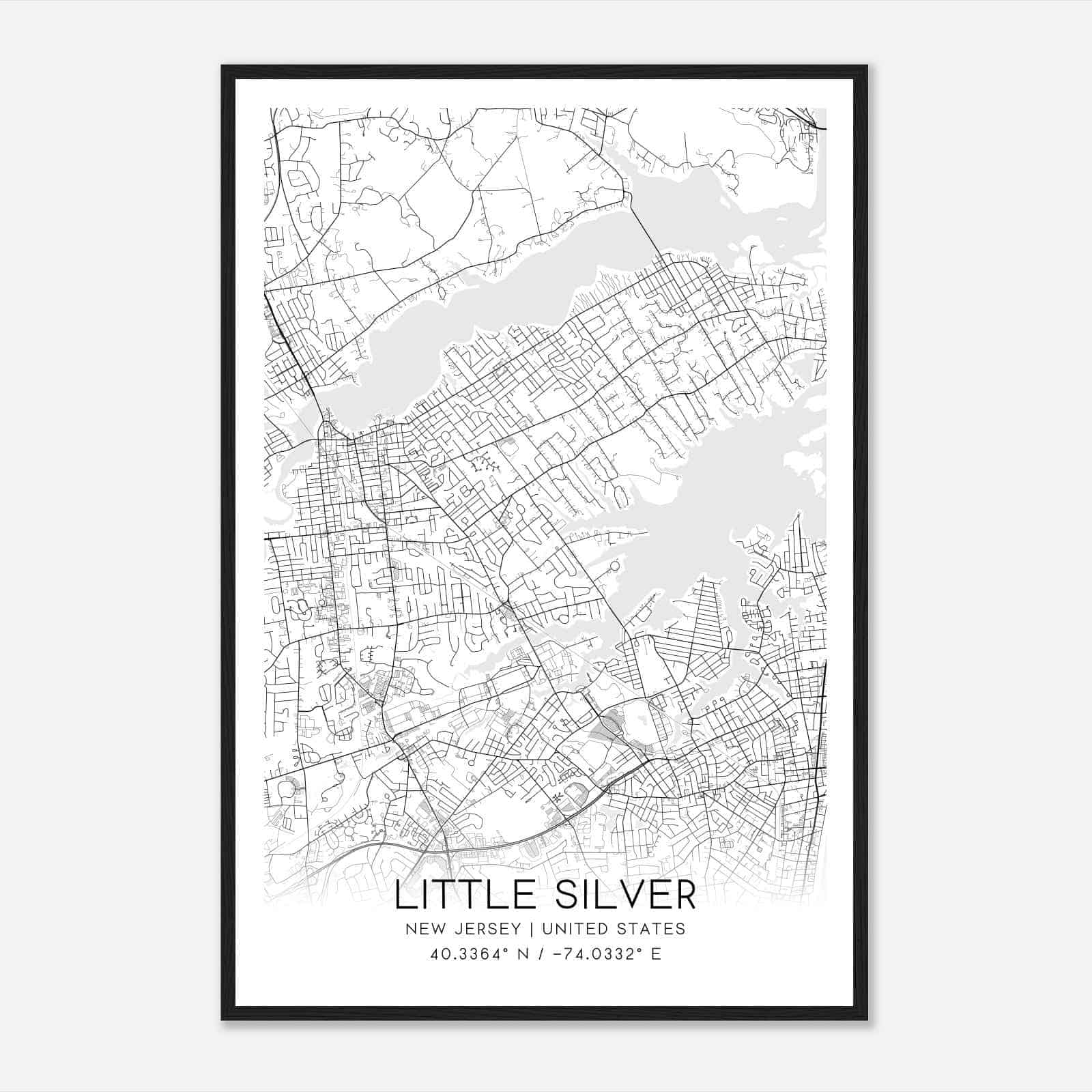 Little Silver New Jersey Map Poster, Modern Home Decor Wall Art Print