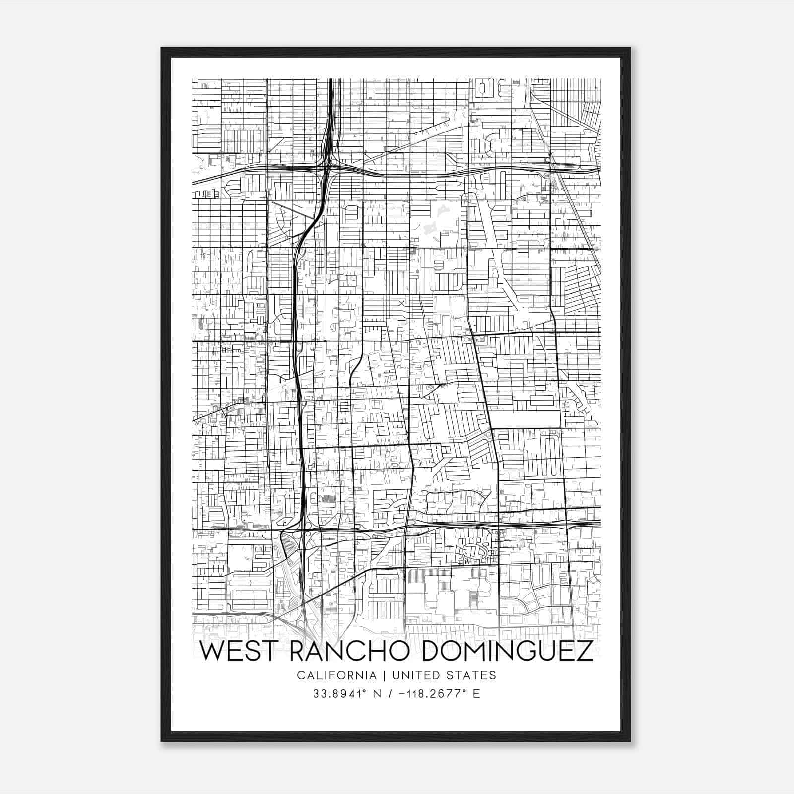 West Rancho Dominguez California Map Poster, Modern Home Decor Wall Art Print