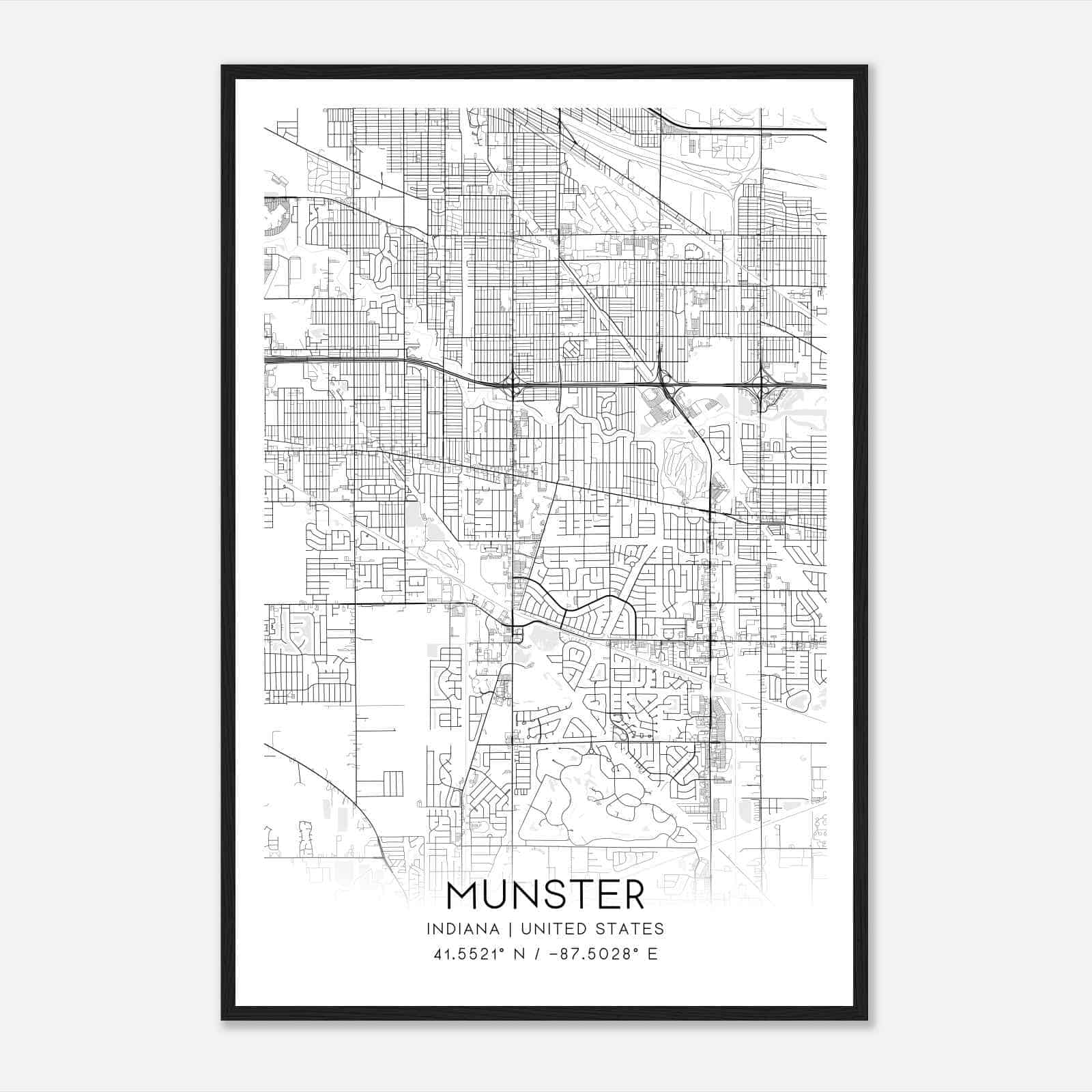 Munster Indiana Map Poster, Modern Home Decor Wall Art Print Munster Indiana Map Poster, Modern Home Decor Wall Art Print