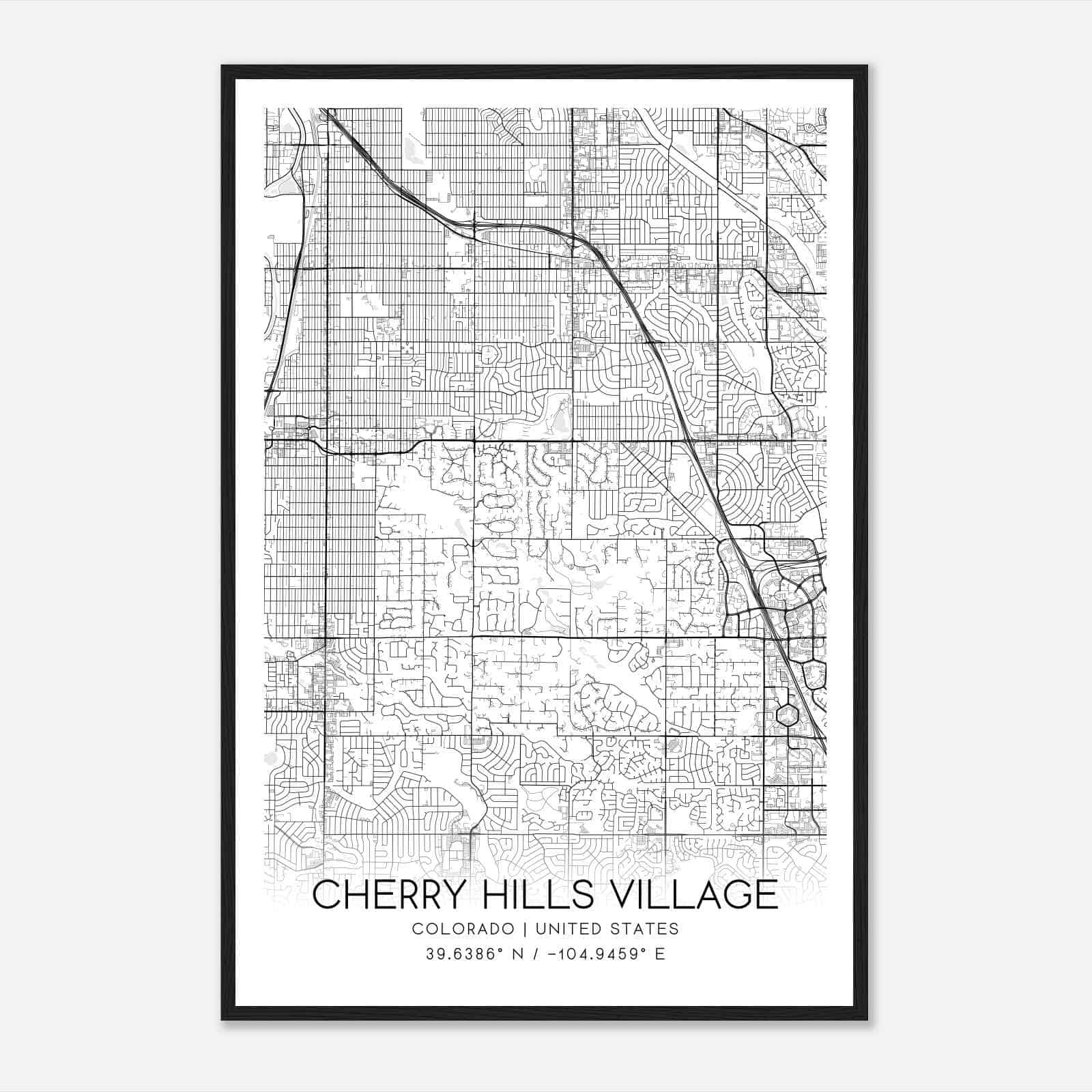 Cherry Hills Village Colorado Map Poster, Modern Home Decor Wall Art Print