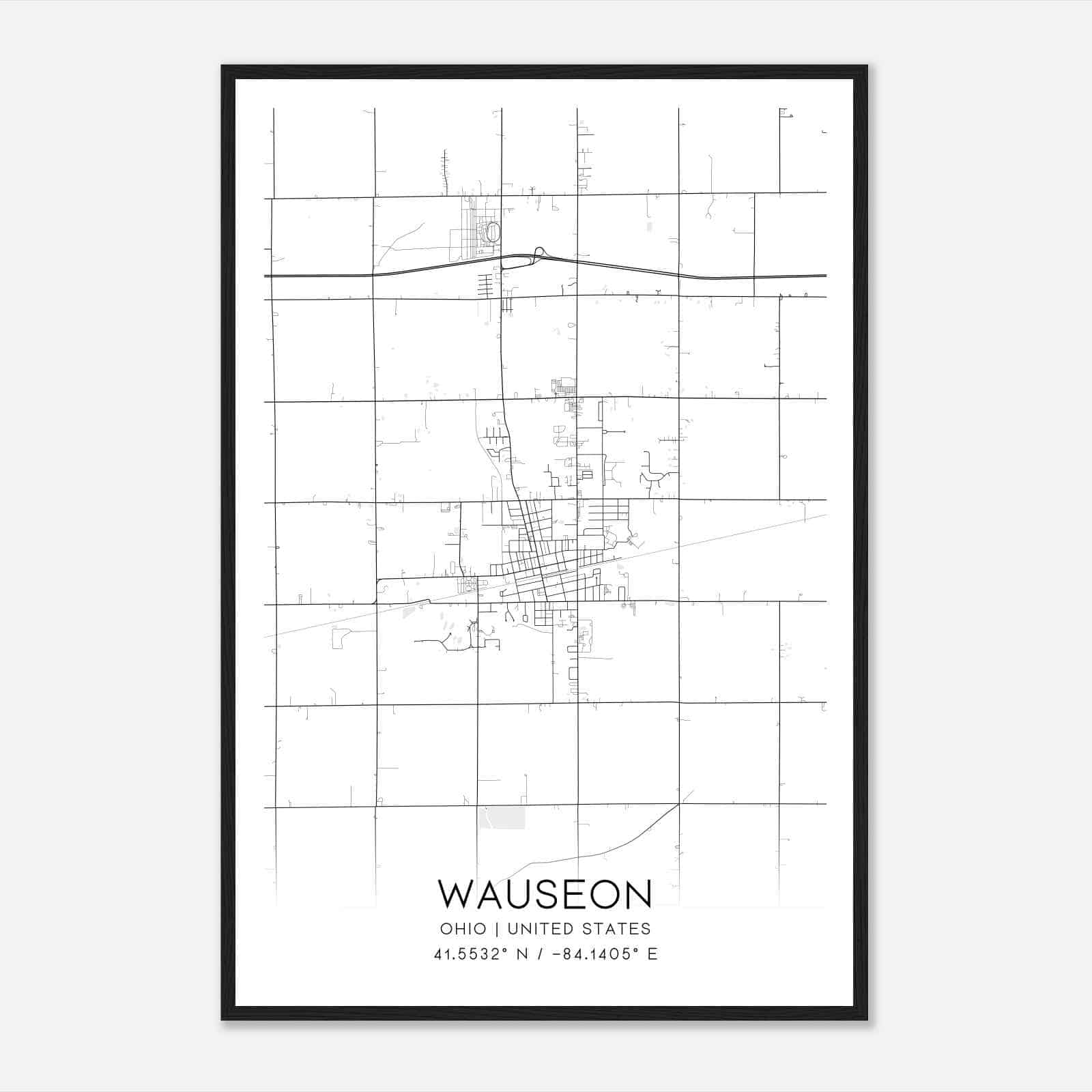 Wauseon Ohio Map Poster, Modern Home Decor Wall Art Print