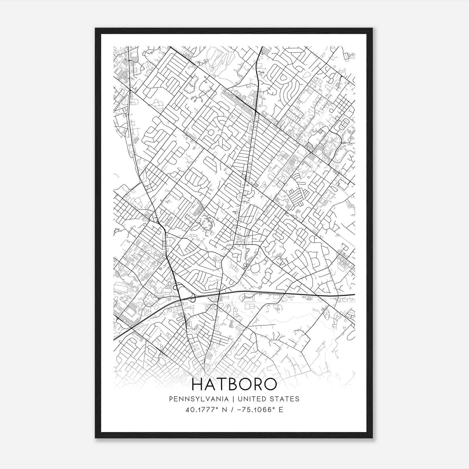 Hatboro Pennsylvania Map Poster, Modern Home Decor Wall Art Print