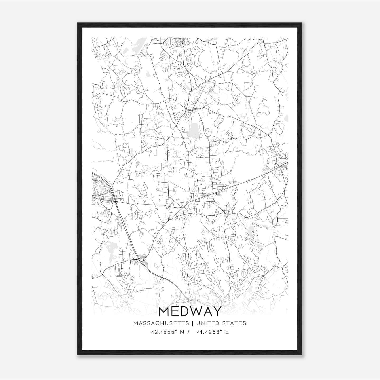 Medway Massachusetts Map Poster, Modern Home Decor Wall Art Print Medway Massachusetts Map Poster, Modern Home Decor Wall Art Print