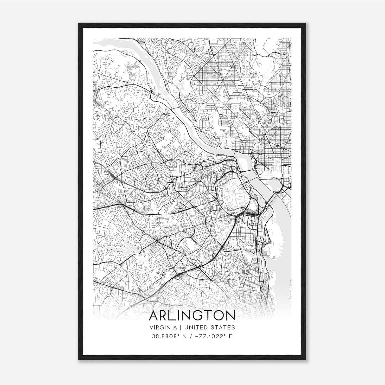 Arlington Virginia Map Poster, Modern Home Decor Wall Art Print