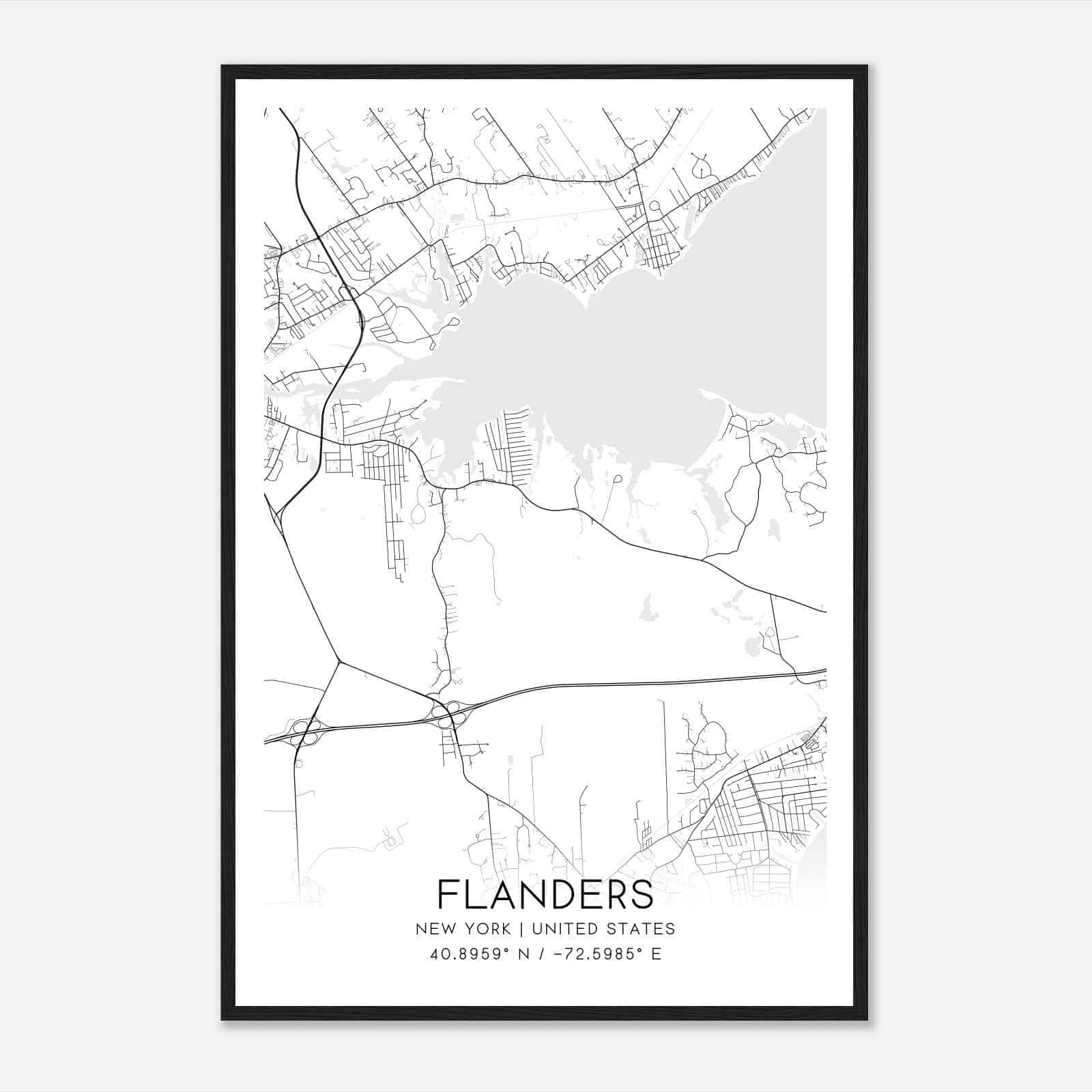 Flanders New York Map Poster, Modern Home Decor Wall Art Print