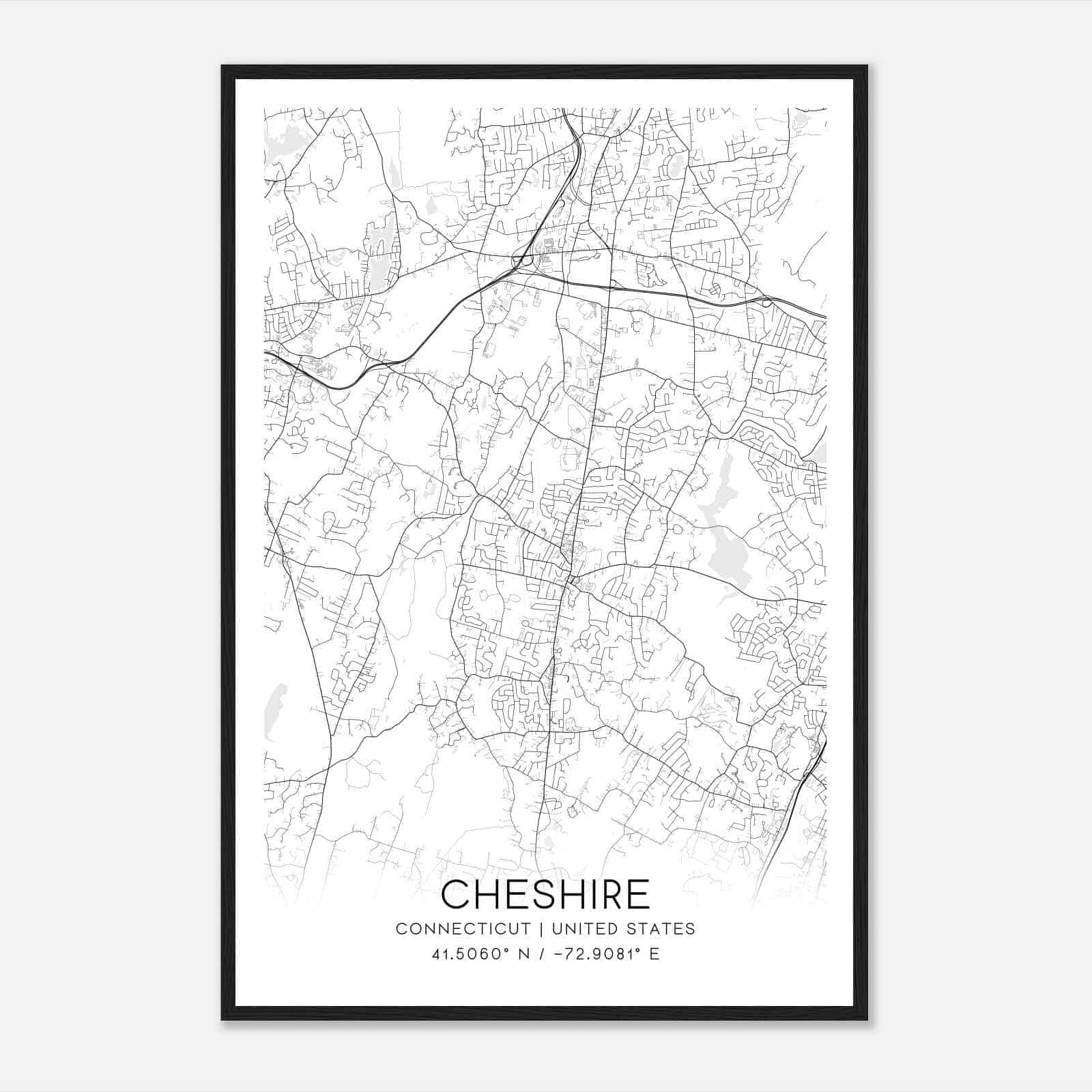 Cheshire Connecticut Map Poster, Modern Home Decor Wall Art Print