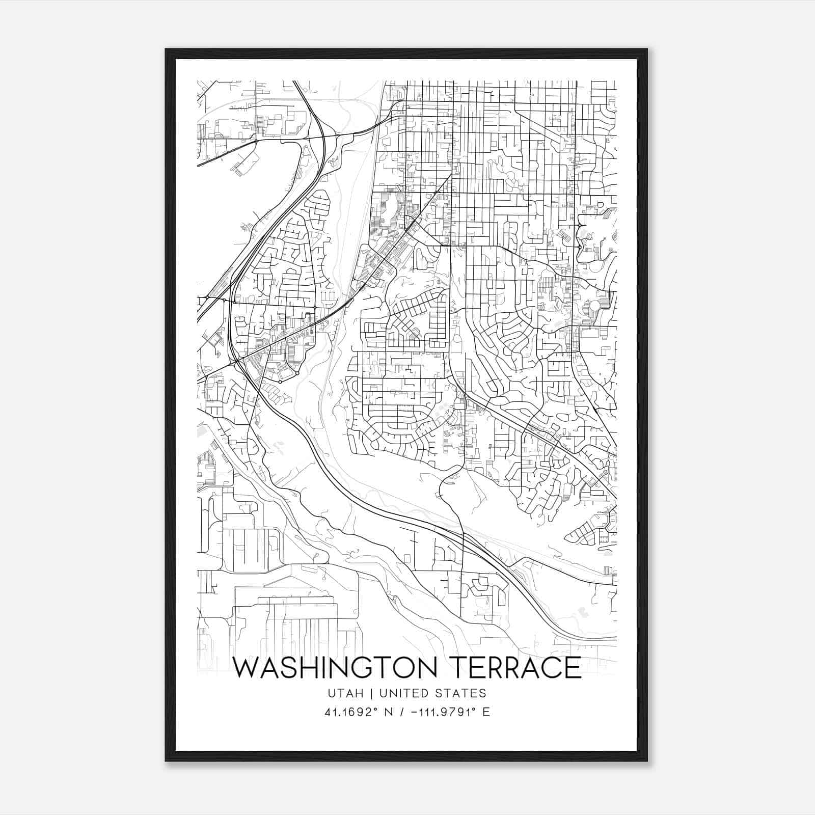 Washington Terrace Utah Map Poster, Modern Home Decor Wall Art Print