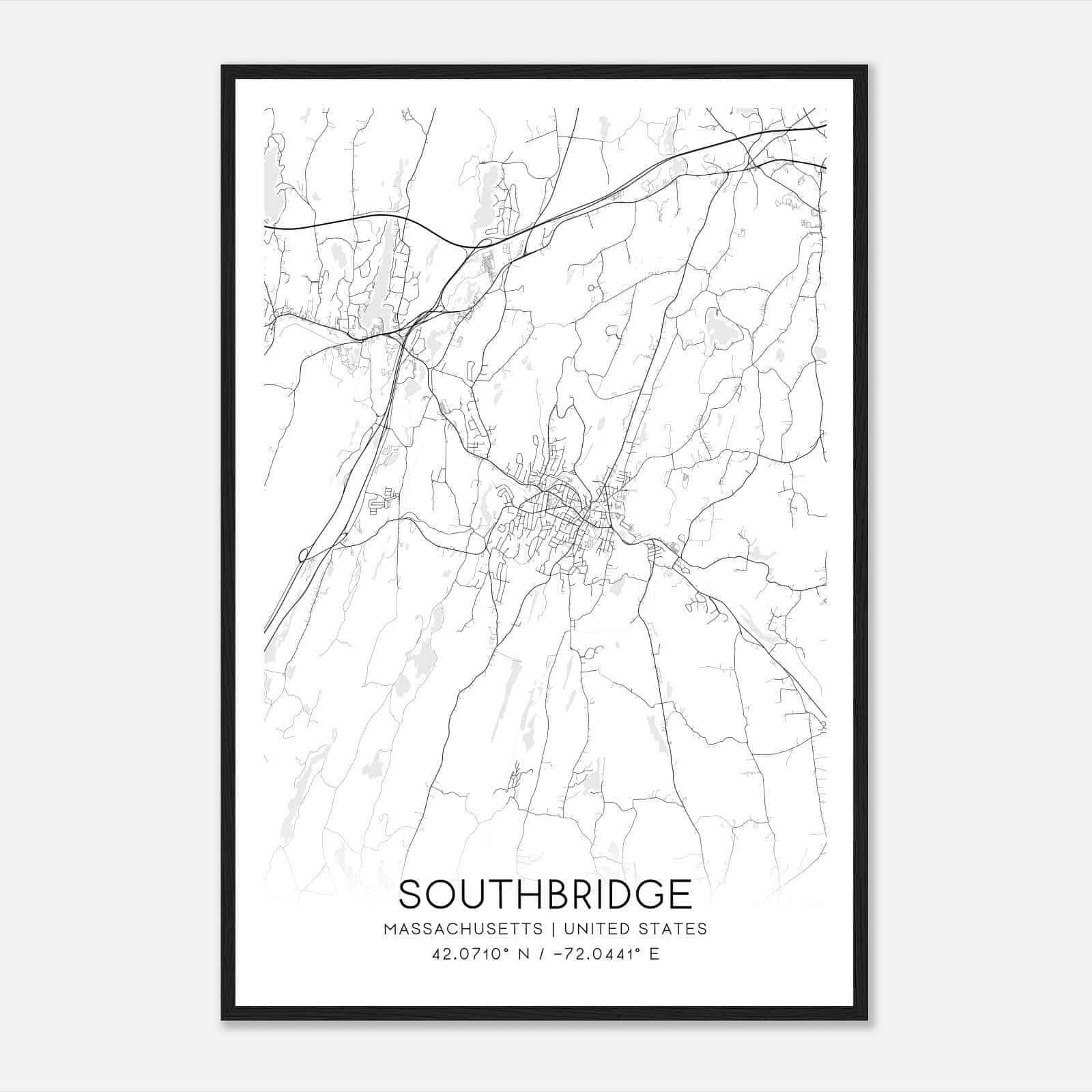 Southbridge Massachusetts Map Poster, Modern Home Decor Wall Art Print