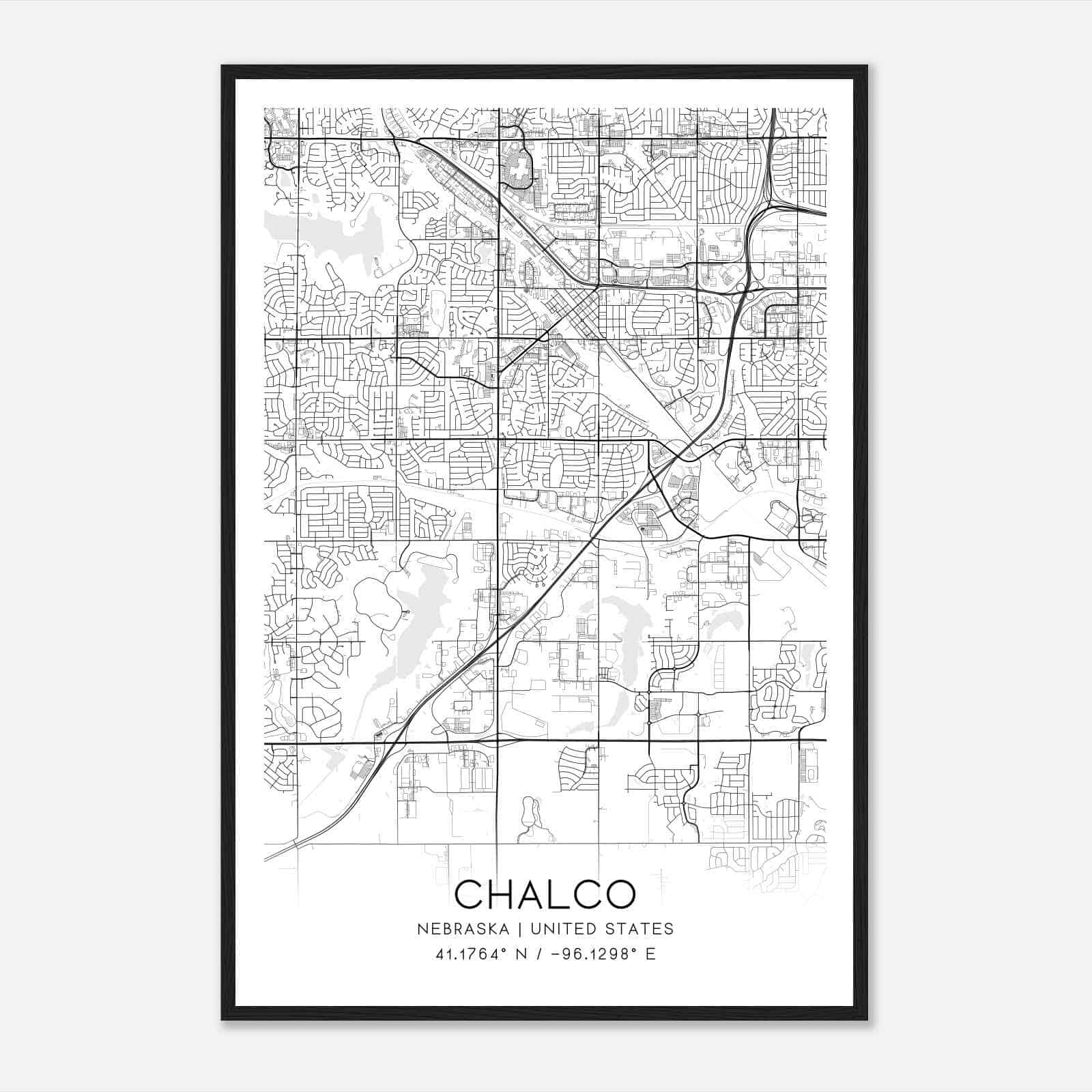 Chalco Nebraska Map Poster, Modern Home Decor Wall Art Print