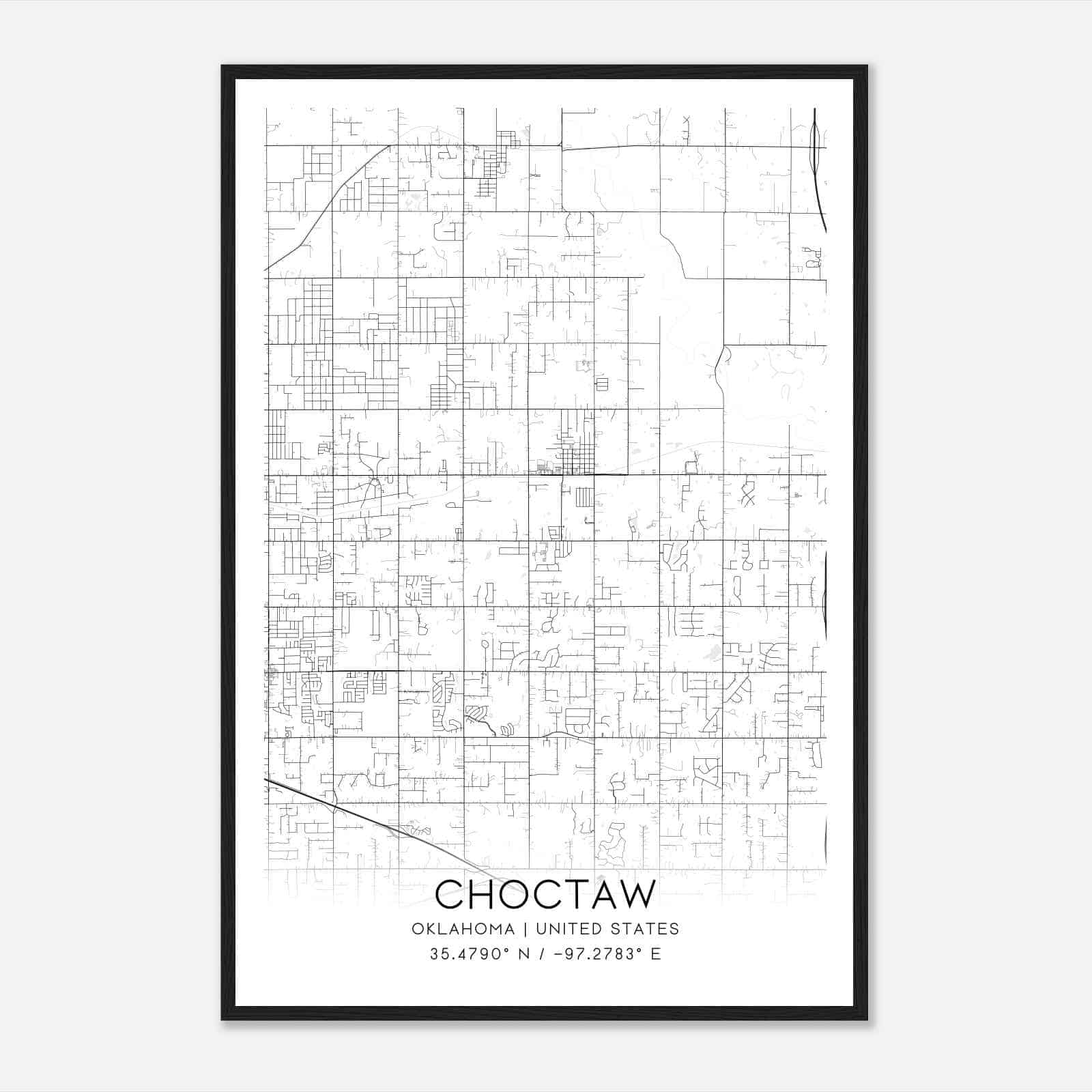 Choctaw Oklahoma Map Poster, Modern Home Decor Wall Art Print
