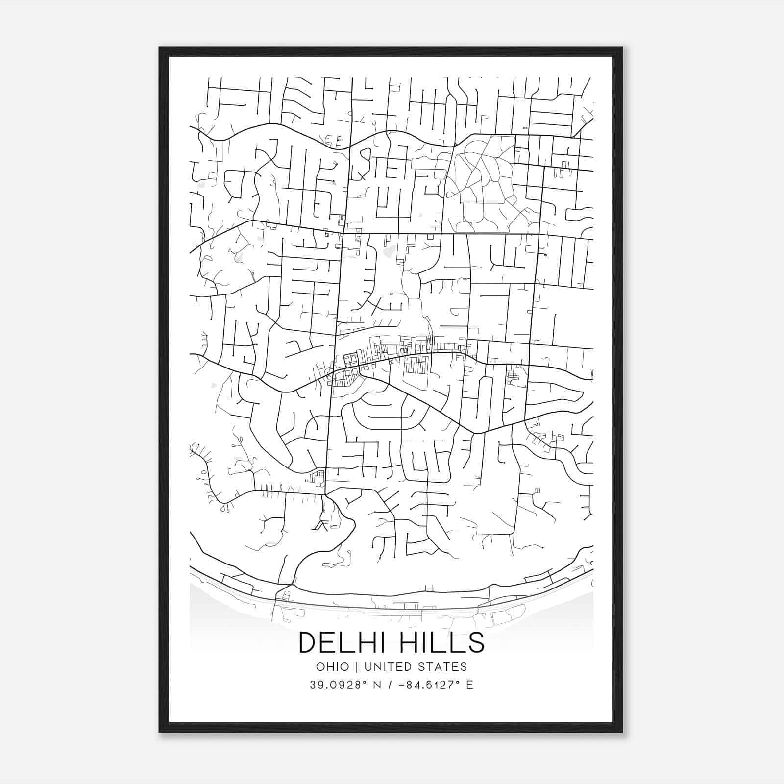 Delhi Hills Ohio Map Poster, Modern Home Decor Wall Art Print