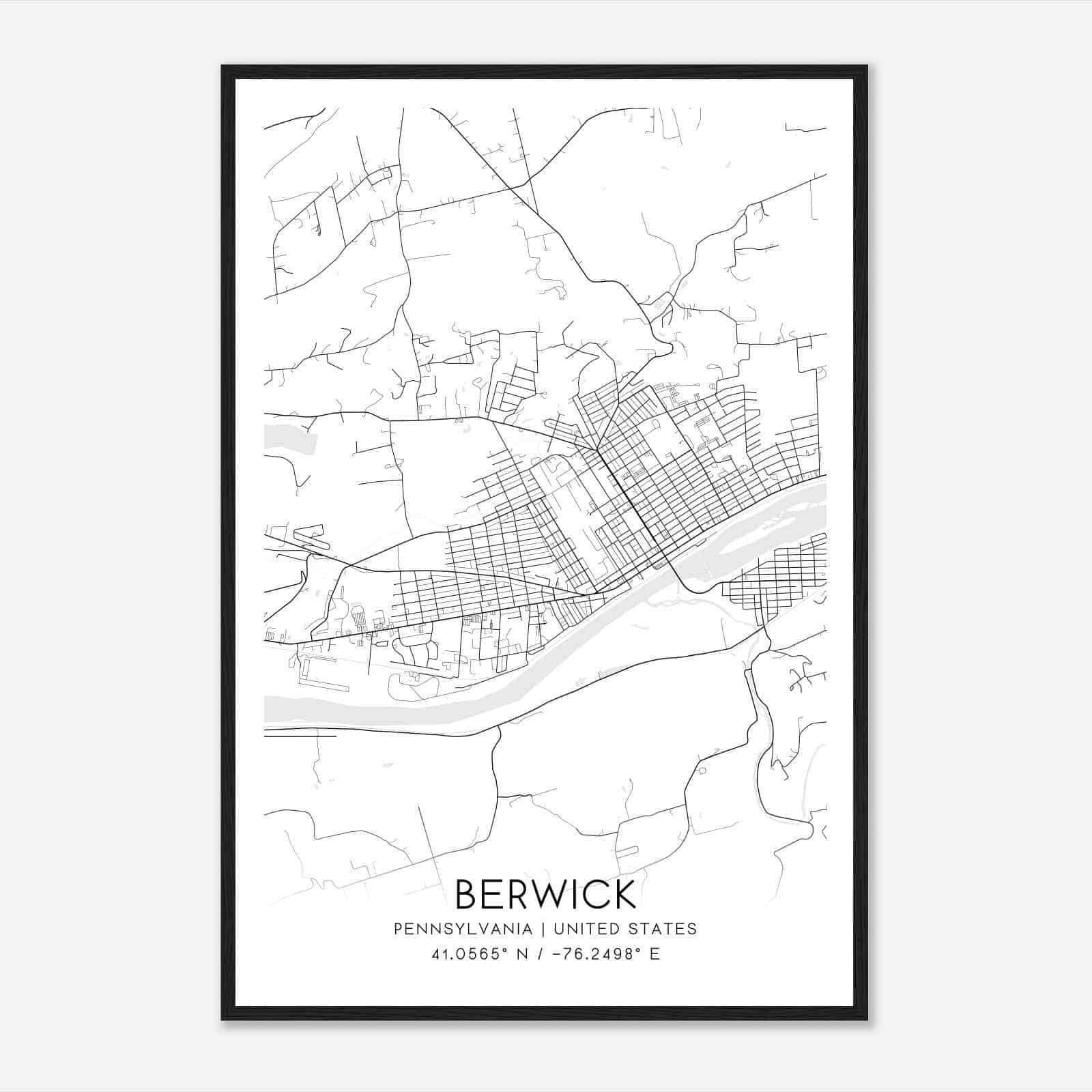 Berwick Pennsylvania Map Poster, Modern Home Decor Wall Art Print