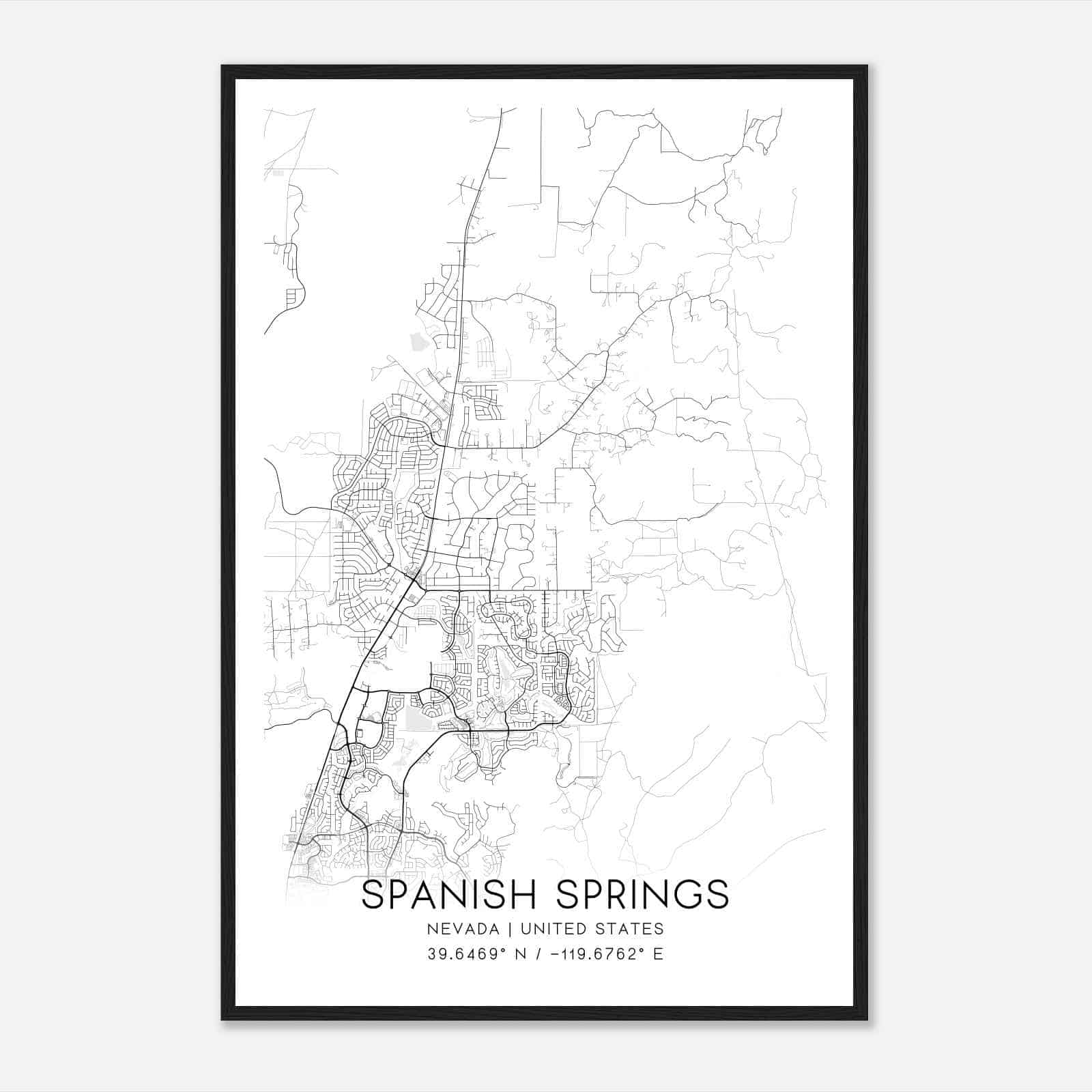 Spanish Springs Nevada Map Poster, Modern Home Decor Wall Art Print