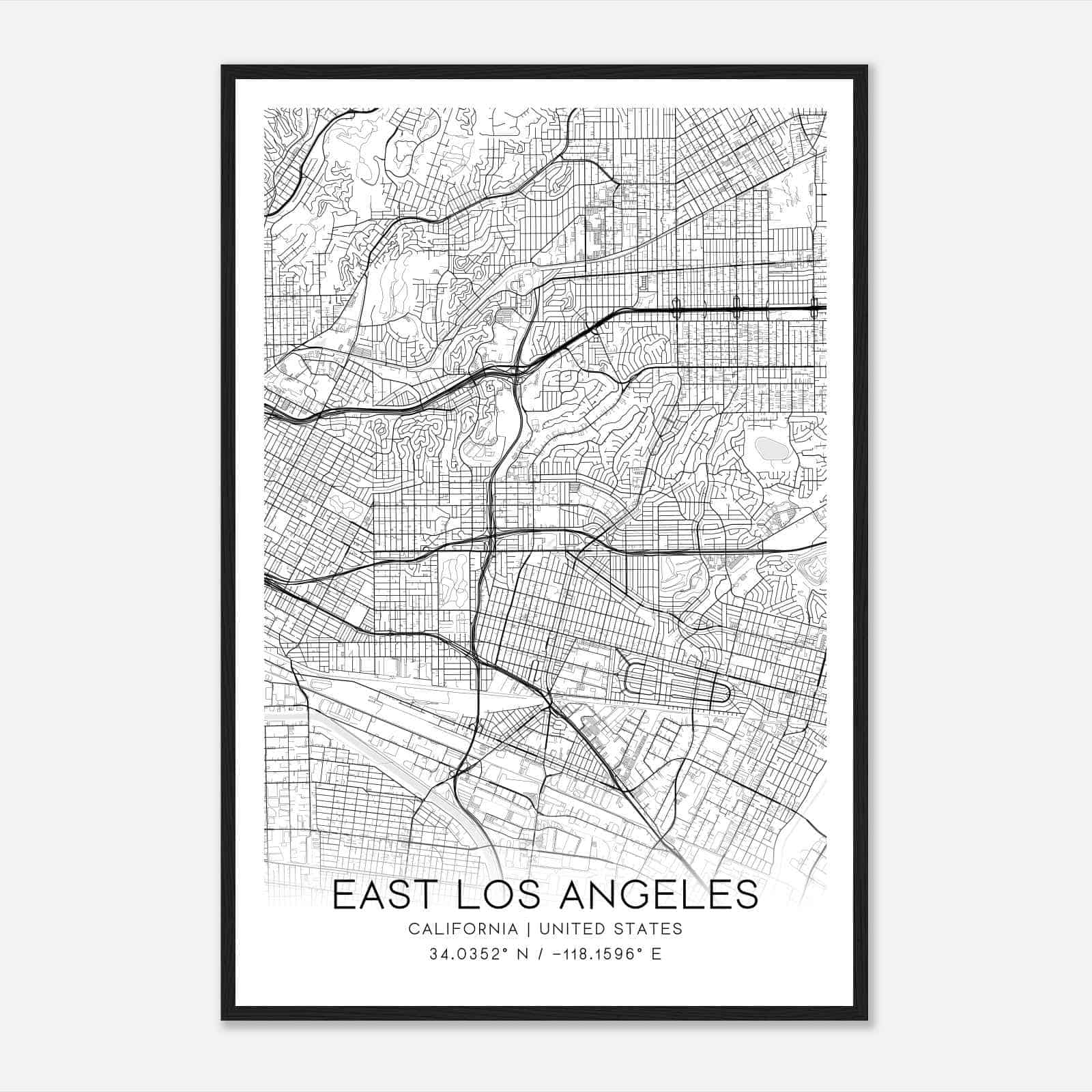 East Los Angeles California Map Poster, Modern Home Decor Wall Art Print