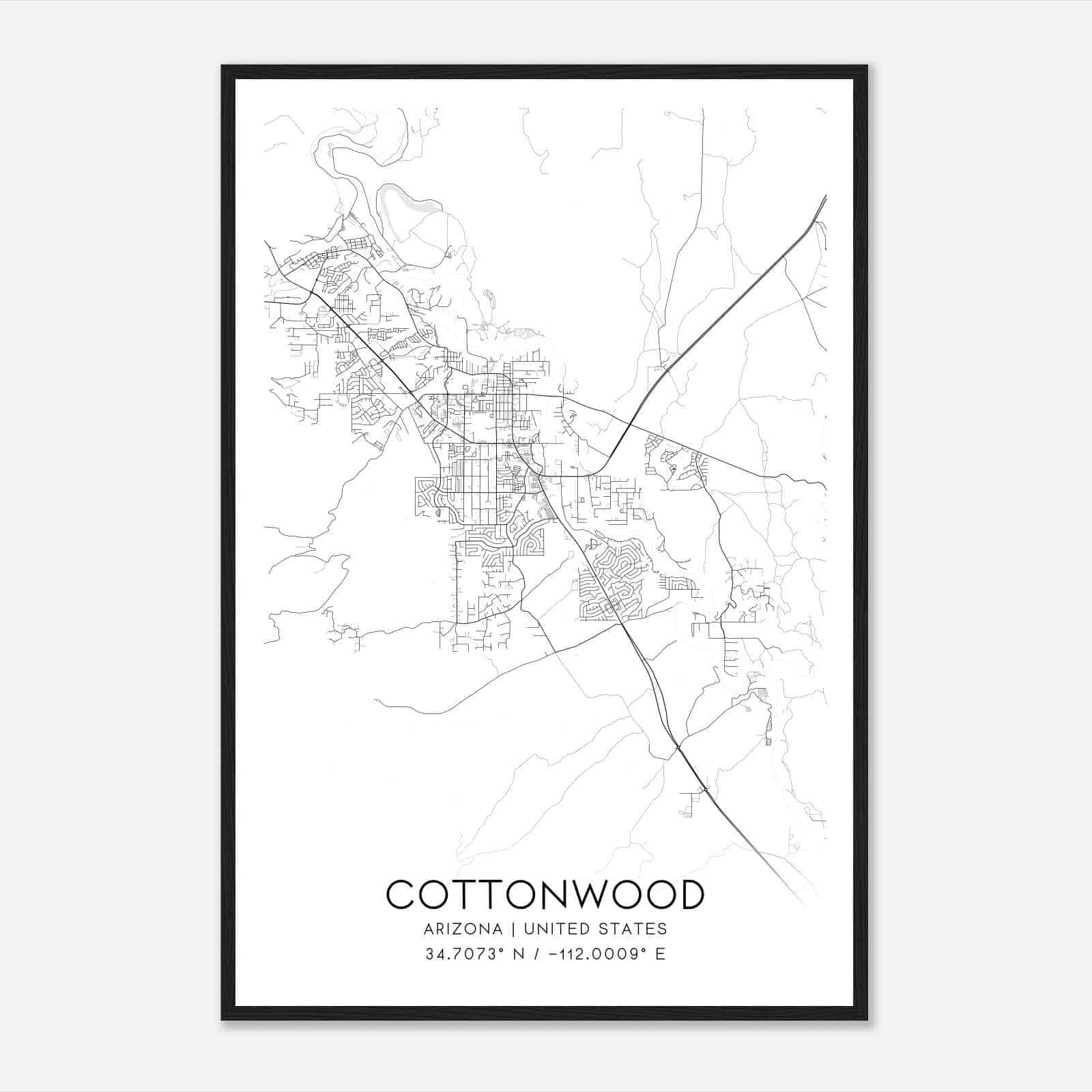 Cottonwood Arizona Map Poster, Modern Home Decor Wall Art Print