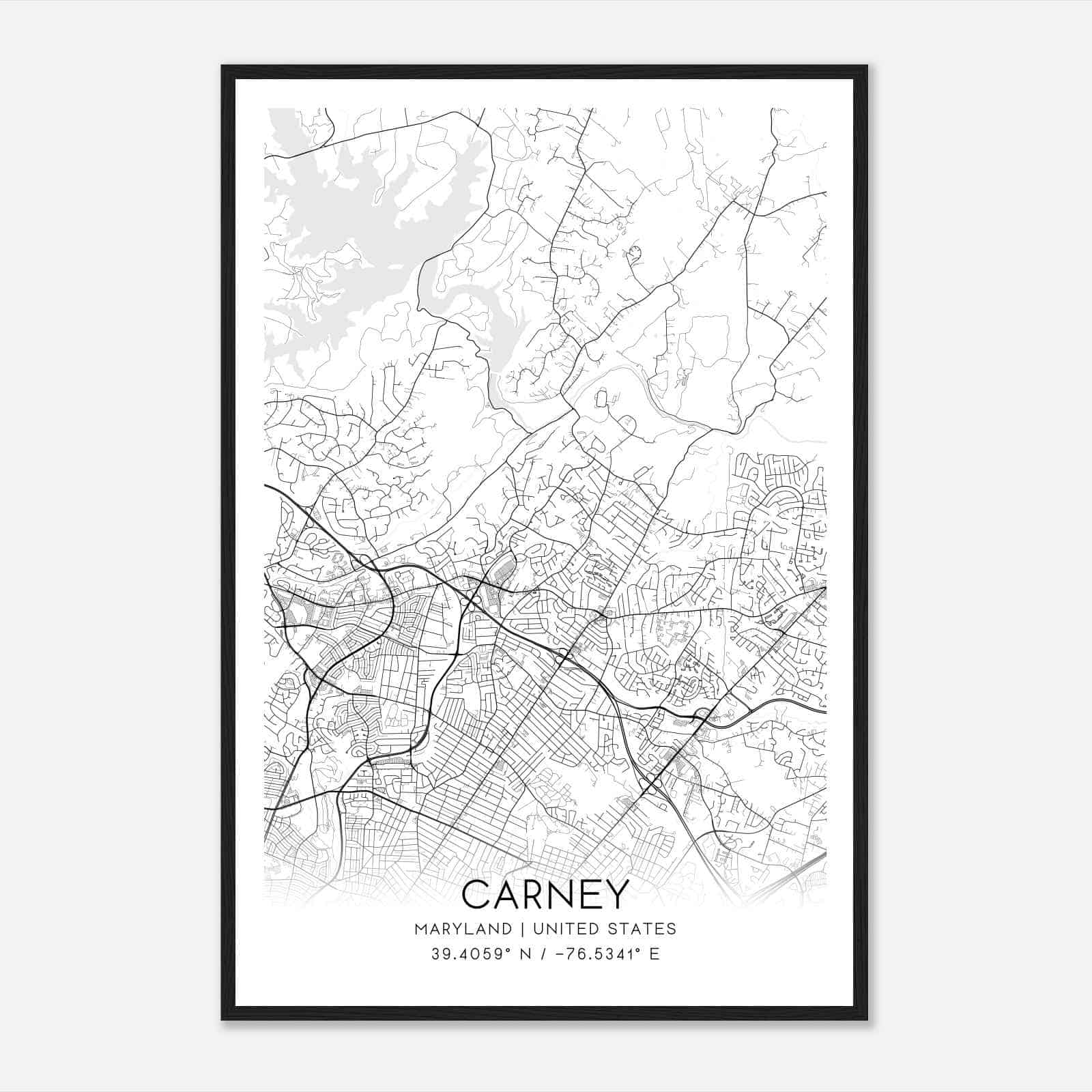 Carney Maryland Map Poster, Modern Home Decor Wall Art Print