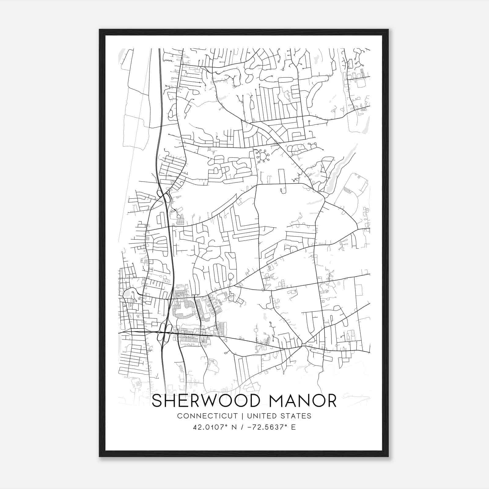 Sherwood Manor Connecticut Map Poster, Modern Home Decor Wall Art Print