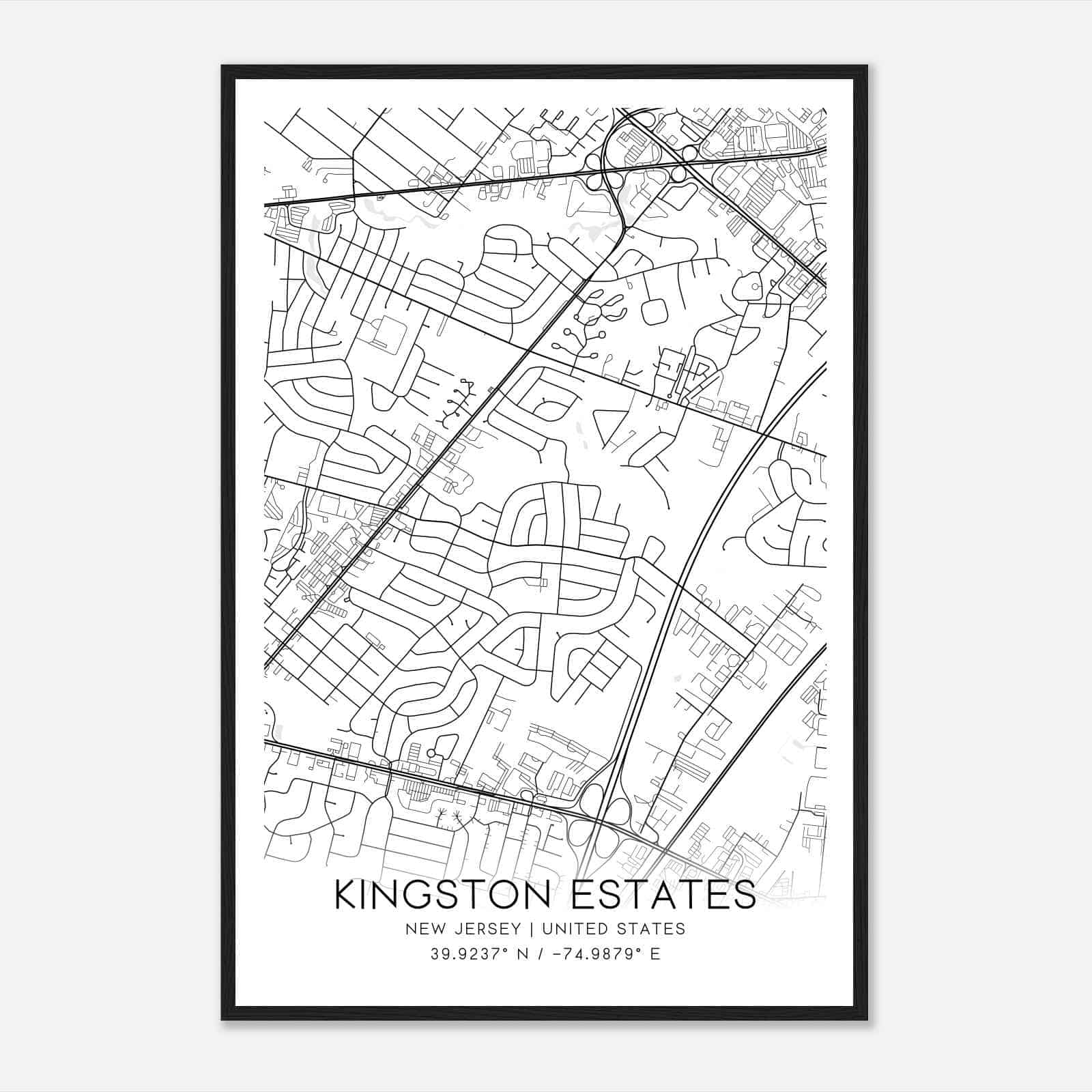 Kingston Estates New Jersey Map Poster, Modern Home Decor Wall Art Print