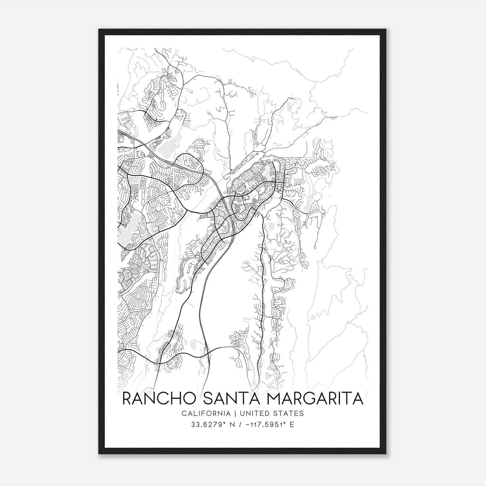 Rancho Santa Margarita California Map Poster, Modern Home Decor Wall Art Print