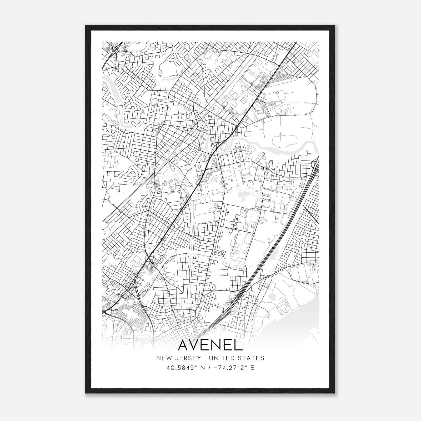 Avenel New Jersey Map Poster, Modern Home Decor Wall Art Print