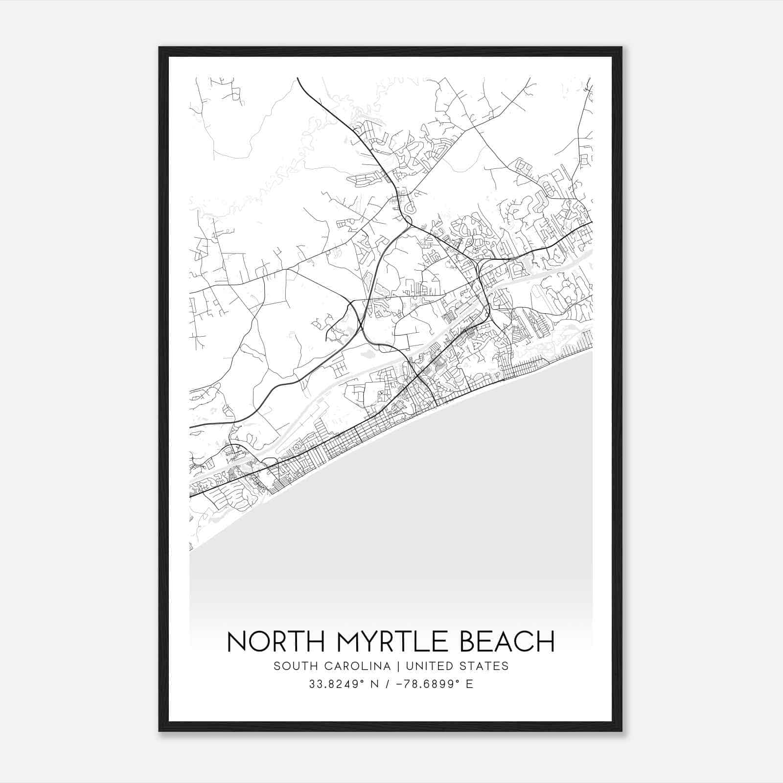 North Myrtle Beach South Carolina Map Poster, Modern Home Decor Wall Art Print