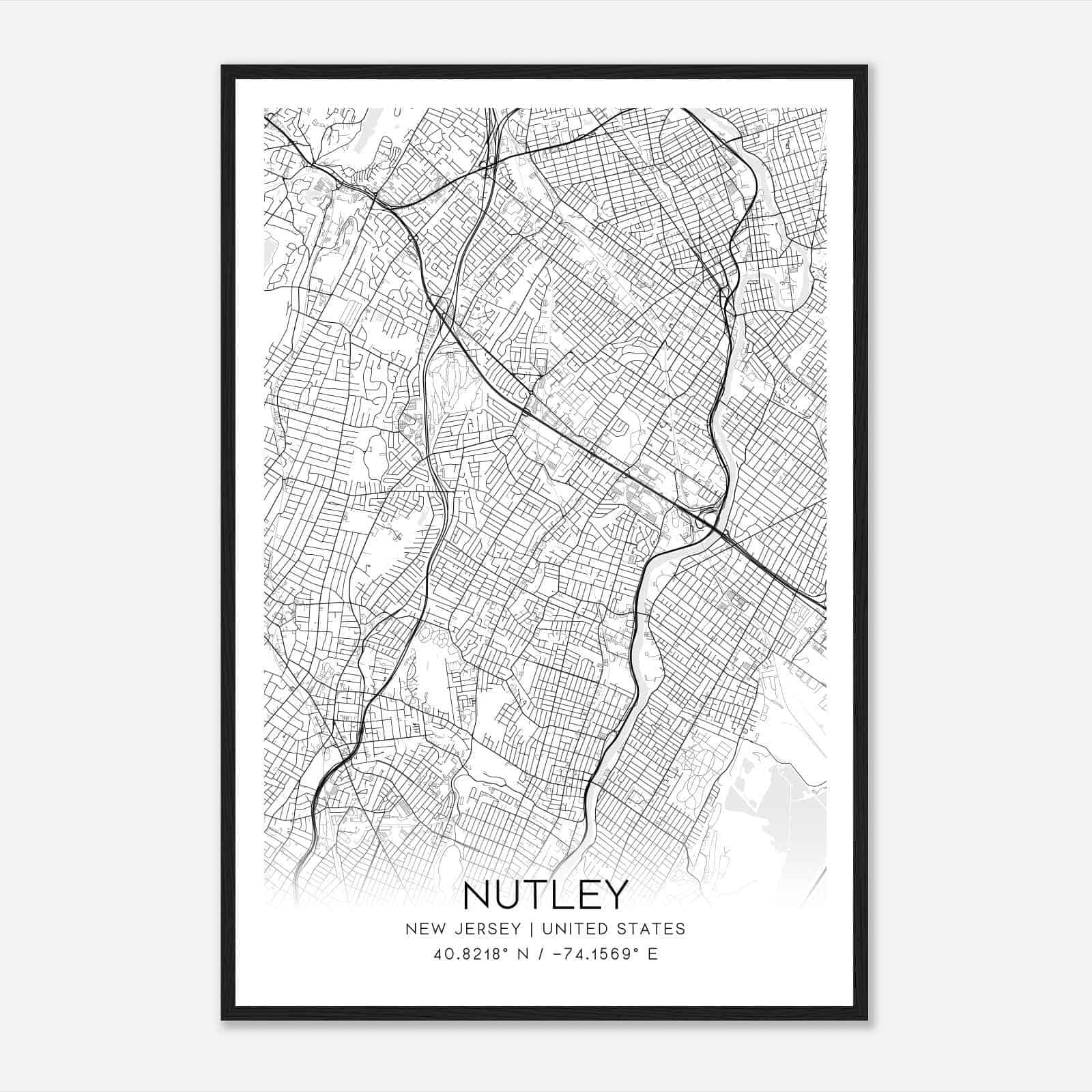 Nutley New Jersey Map Poster, Modern Home Decor Wall Art Print