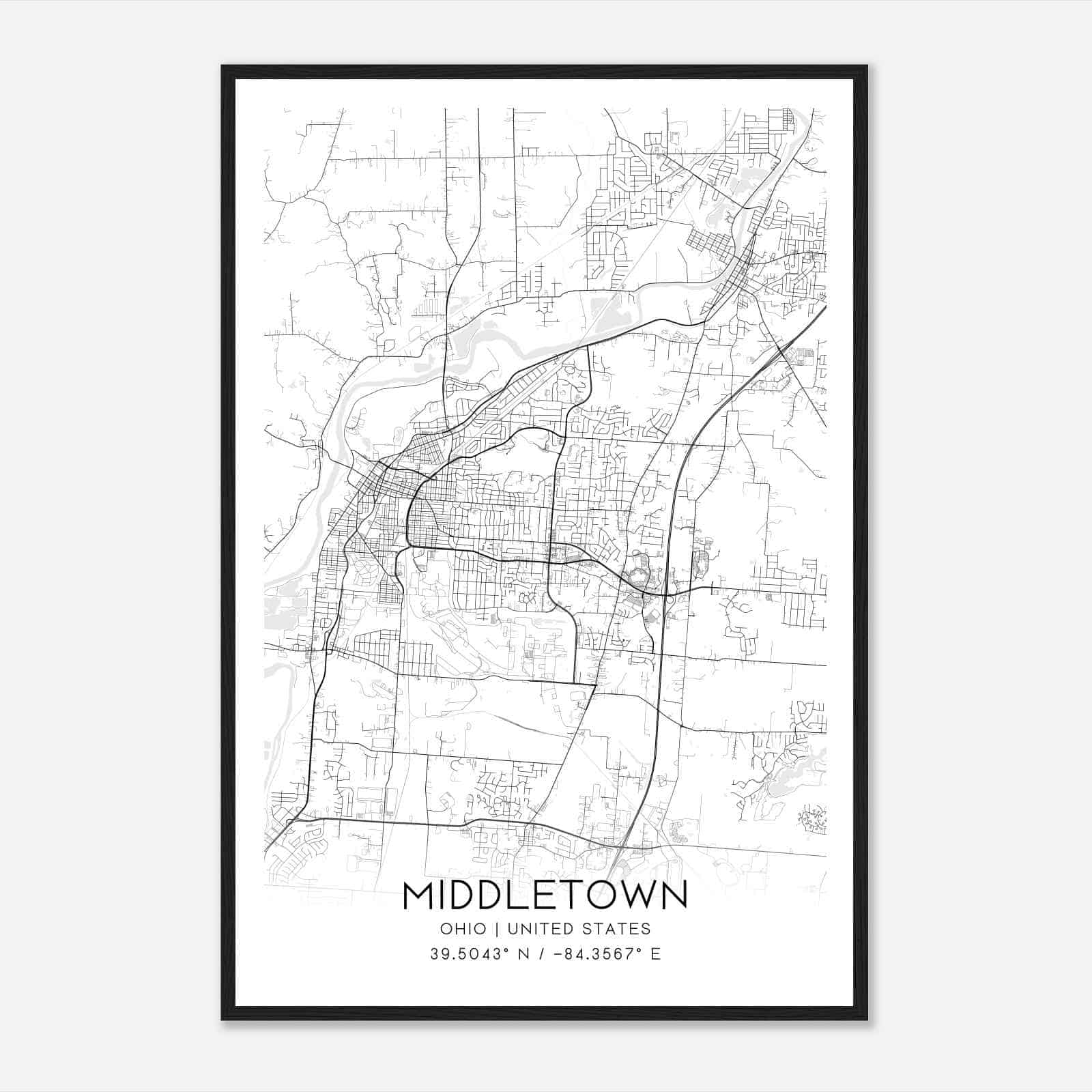 Middletown Ohio Map Poster, Modern Home Decor Wall Art Print