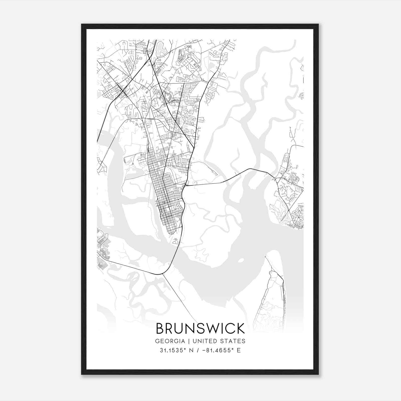 Brunswick Georgia Map Poster, Modern Home Decor Wall Art Print