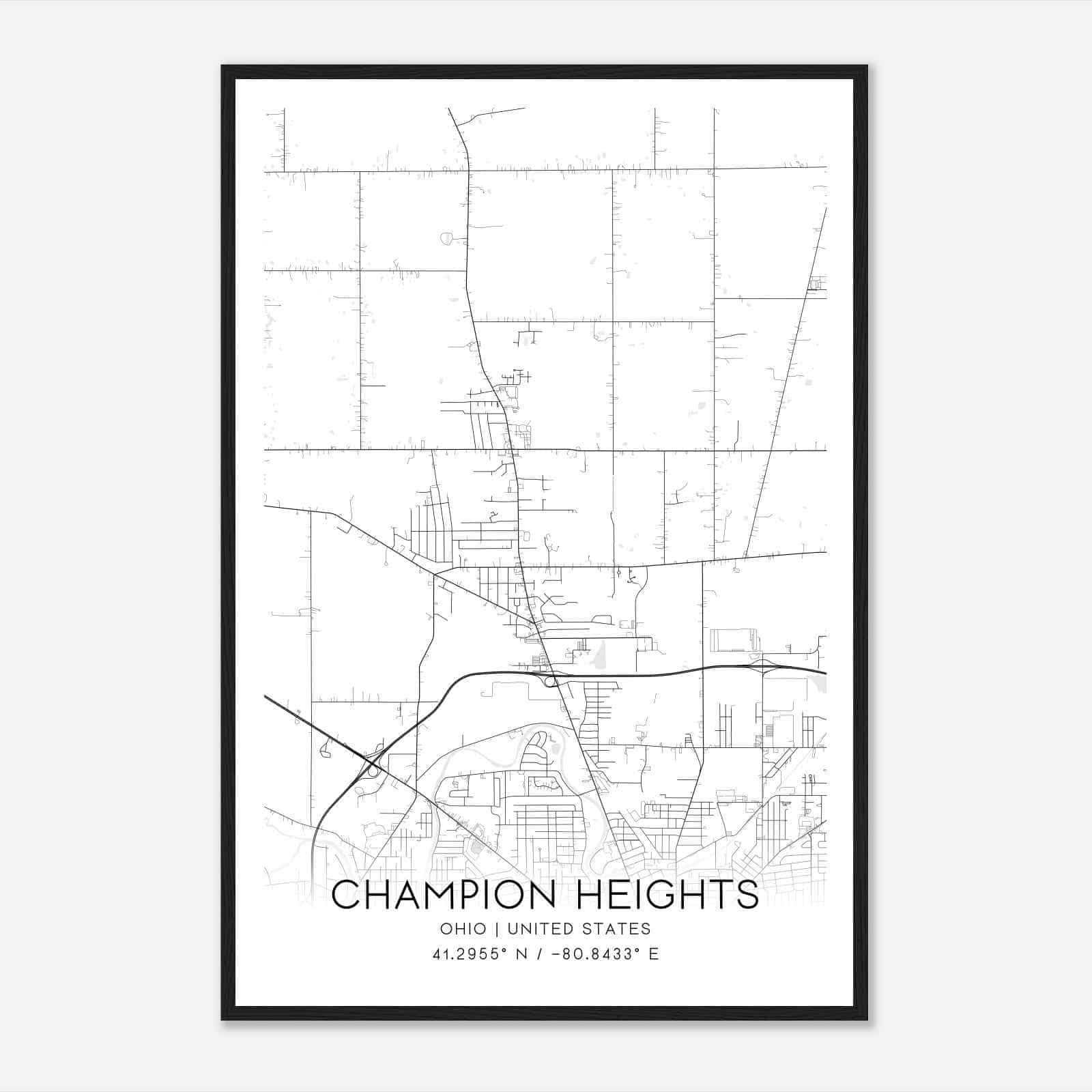 Champion Heights Ohio Map Poster, Modern Home Decor Wall Art Print