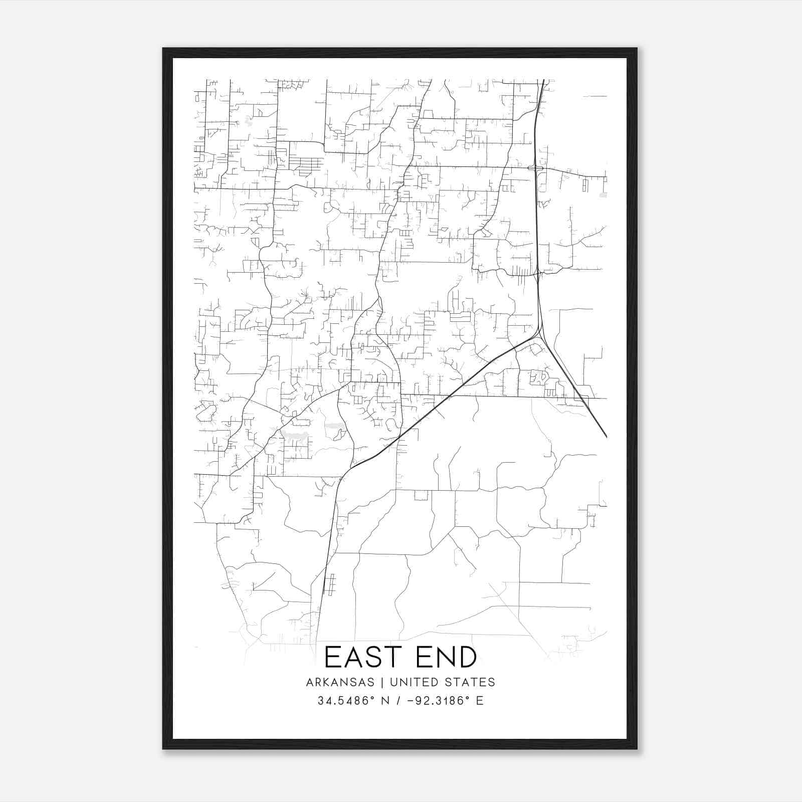East End Arkansas Map Poster, Modern Home Decor Wall Art Print