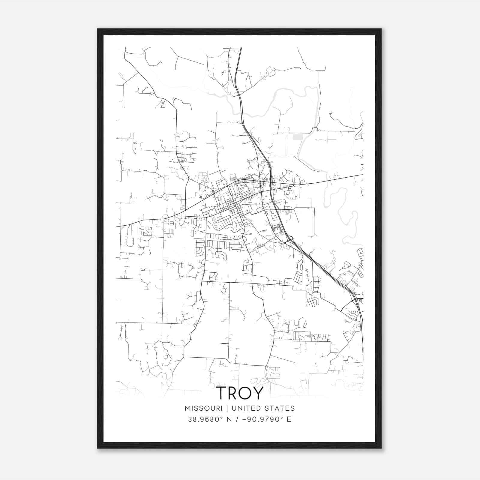 Troy Missouri Map Poster, Modern Home Decor Wall Art Print Troy Missouri Map Poster, Modern Home Decor Wall Art Print