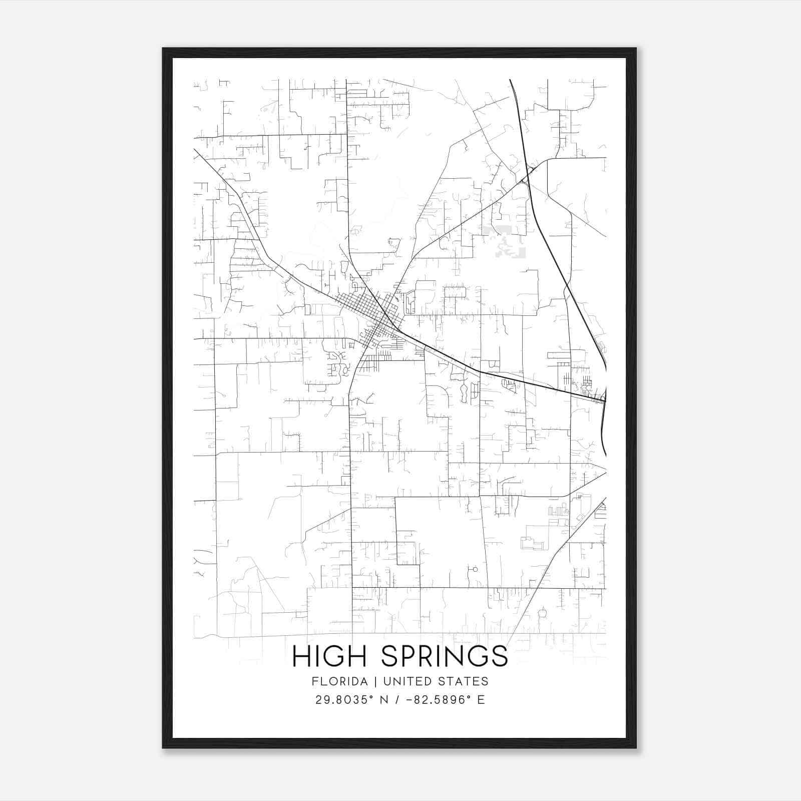High Springs Florida Map Poster, Modern Home Decor Wall Art Print