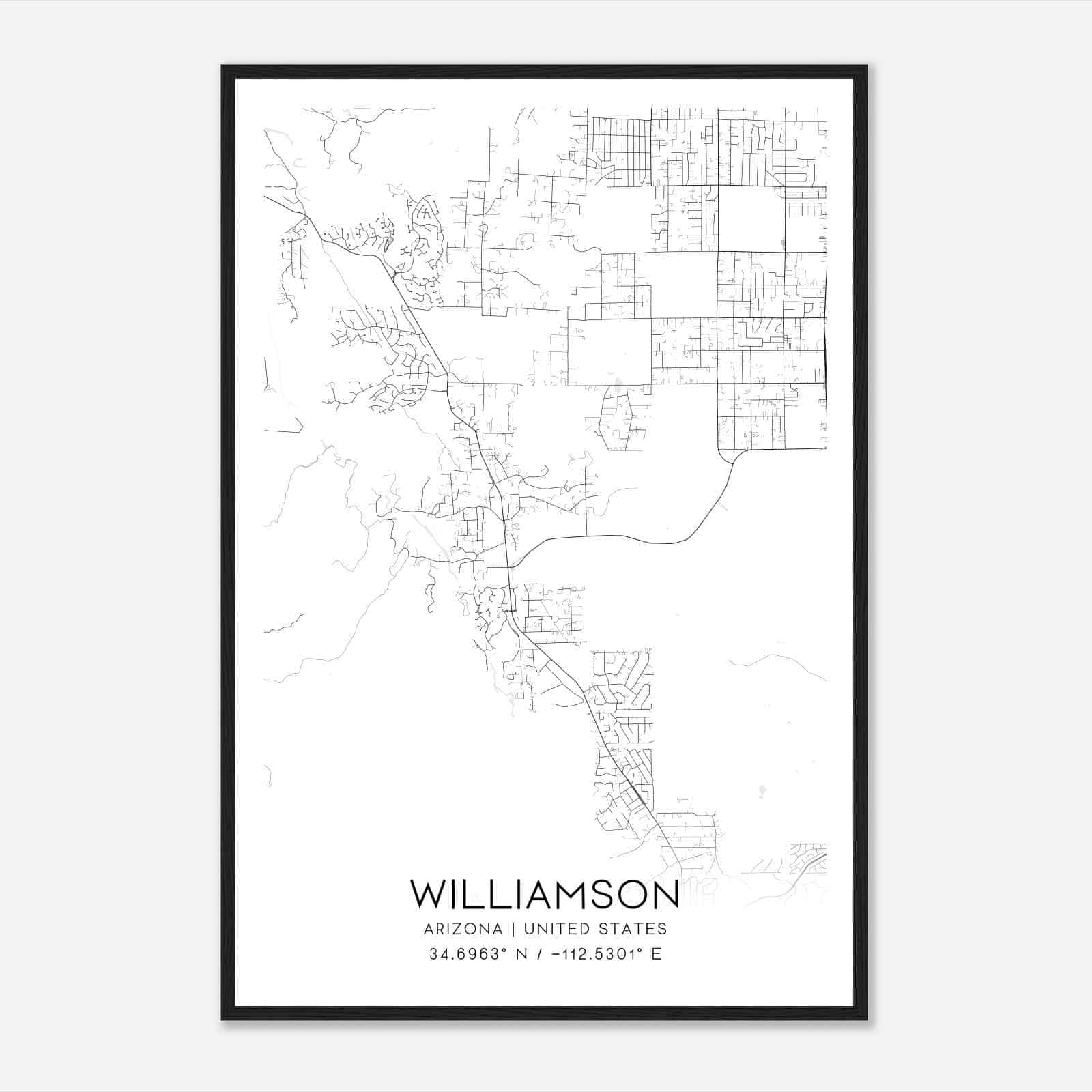 Williamson Arizona Map Poster, Modern Home Decor Wall Art Print
