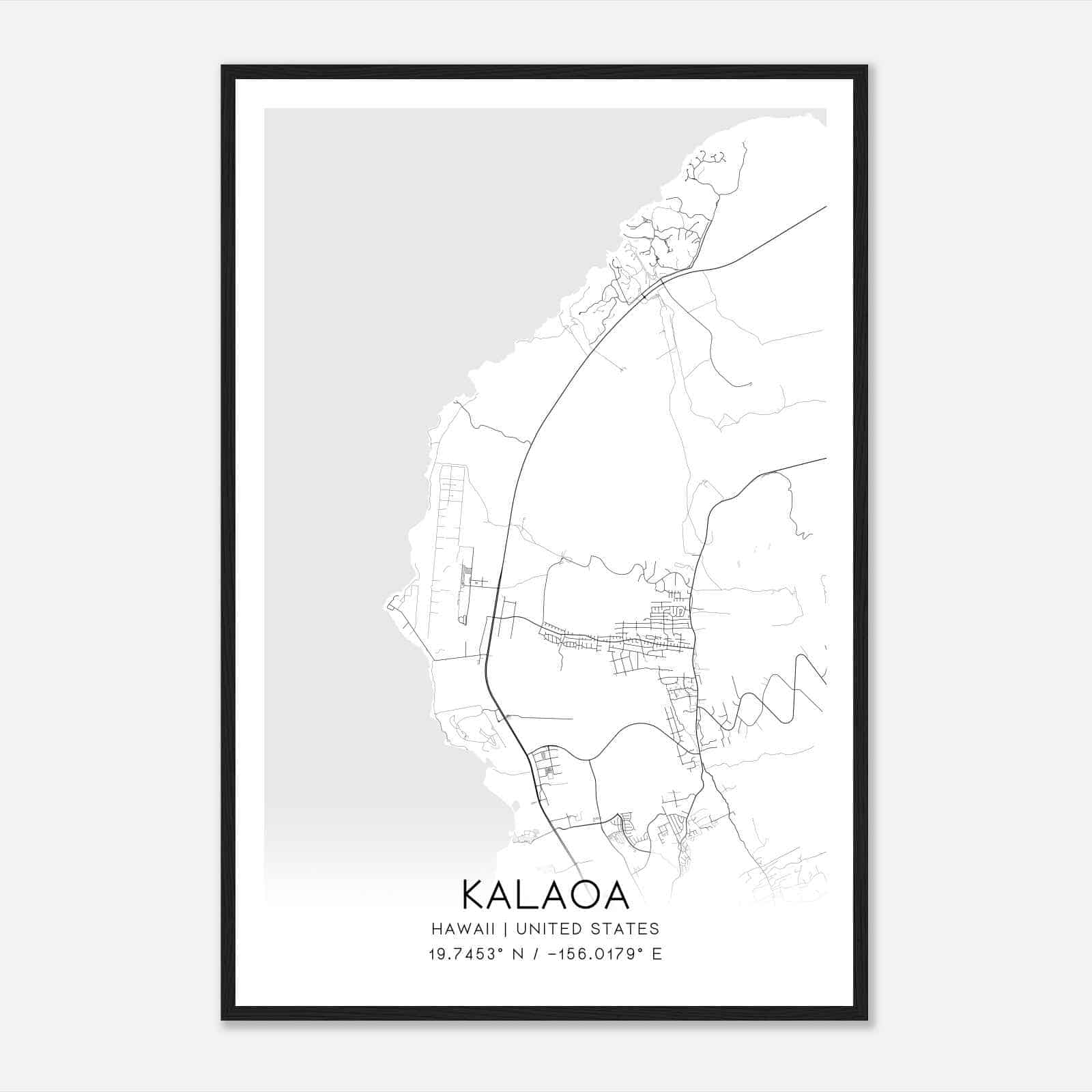 Kalaoa Hawaii Map Poster, Modern Home Decor Wall Art Print