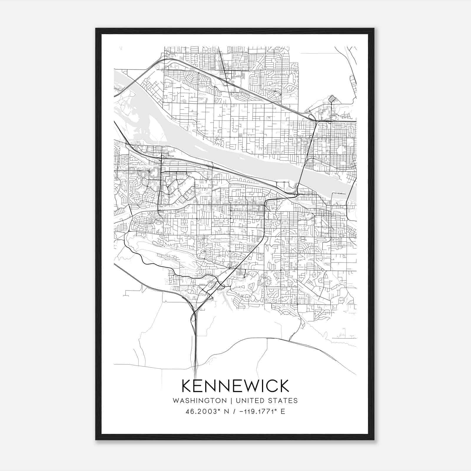 Kennewick Washington Map Poster, Modern Home Decor Wall Art Print