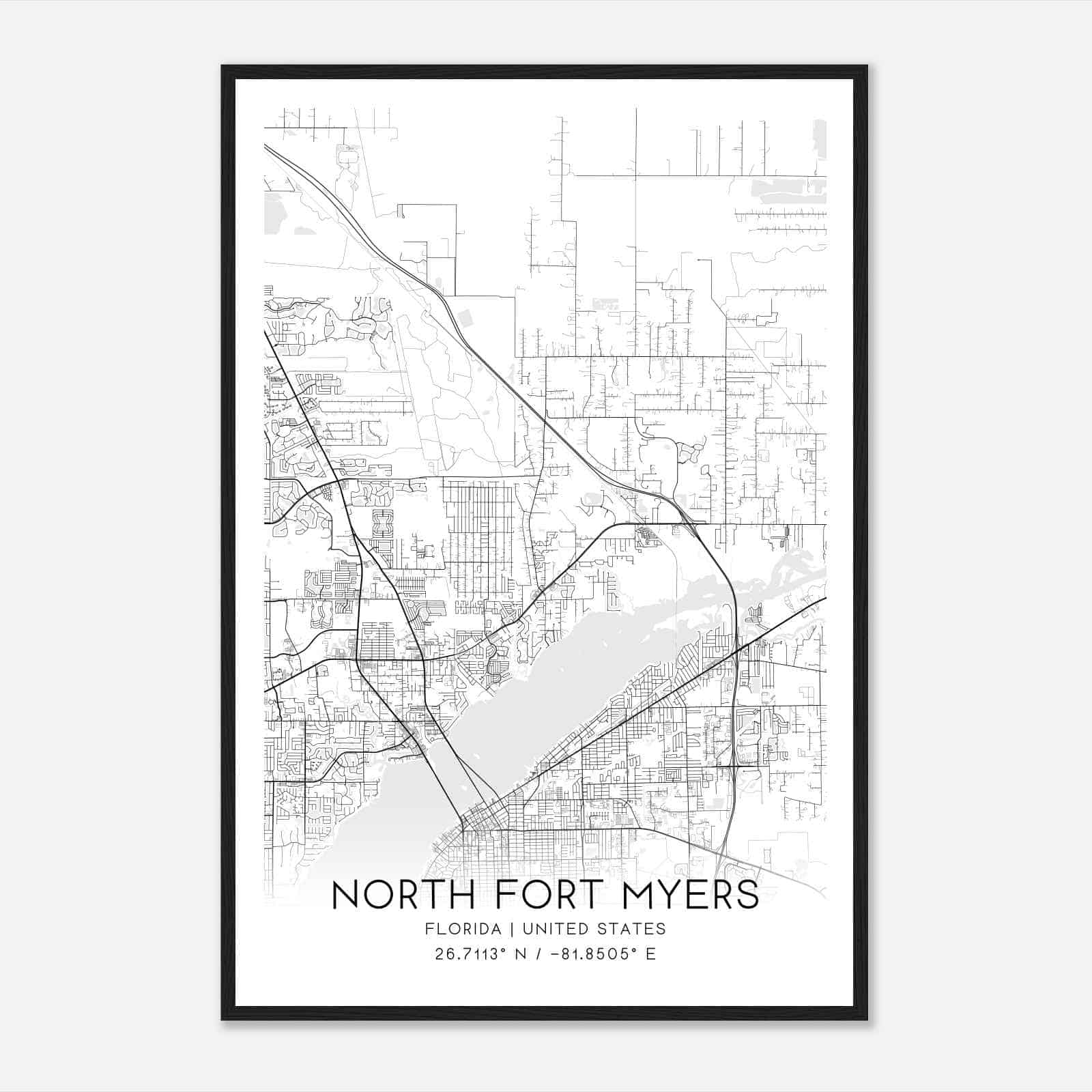 North Fort Myers Florida Map Poster, Modern Home Decor Wall Art Print North Fort Myers Florida Map Poster, Modern Home Decor Wall Art Print