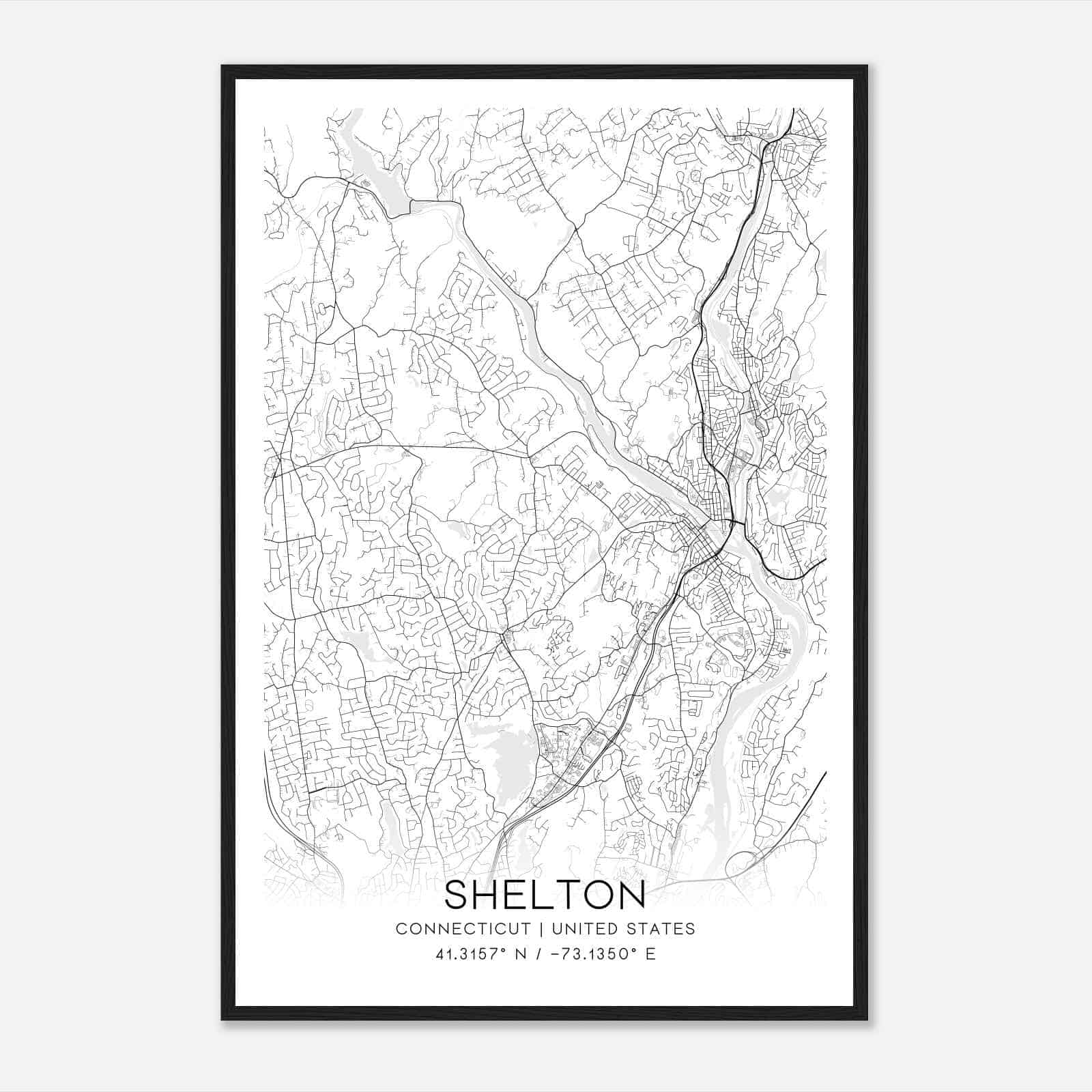 Shelton Connecticut Map Poster, Modern Home Decor Wall Art Print