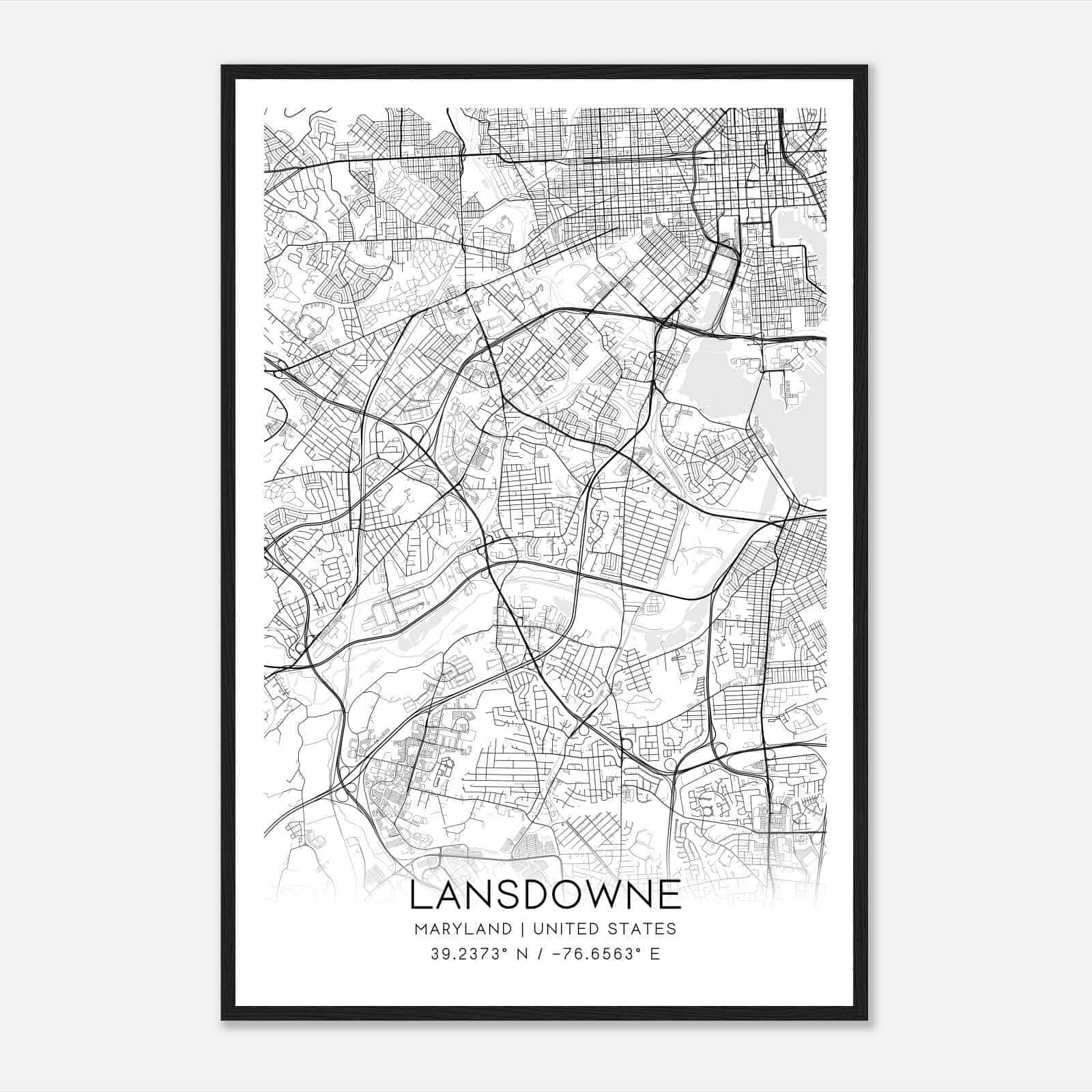 Lansdowne Maryland Map Poster, Modern Home Decor Wall Art Print