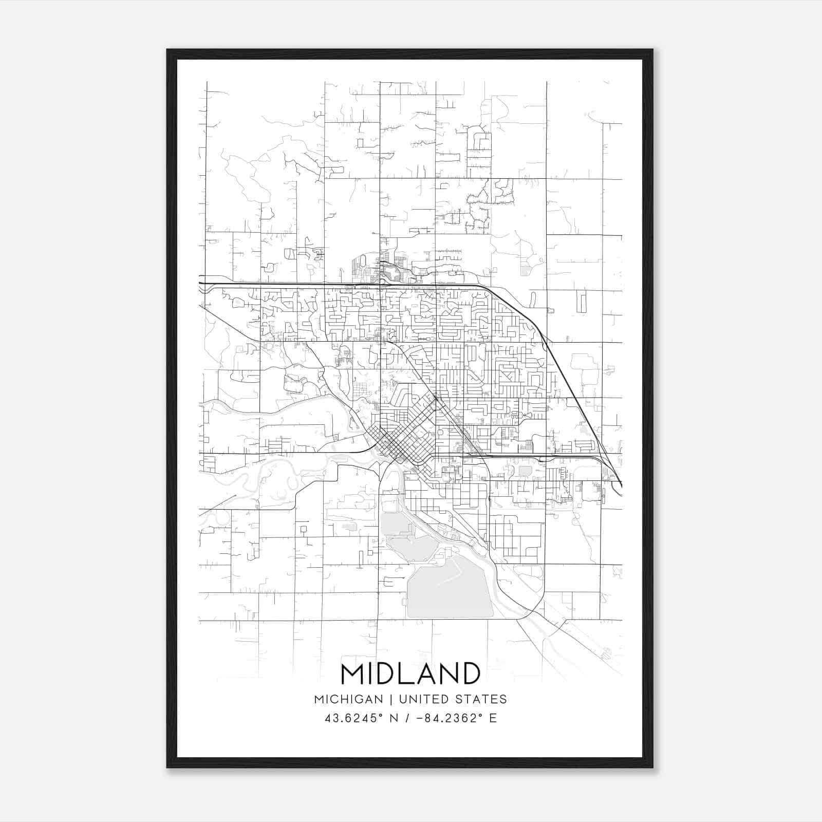 Midland Michigan Map Poster, Modern Home Decor Wall Art Print