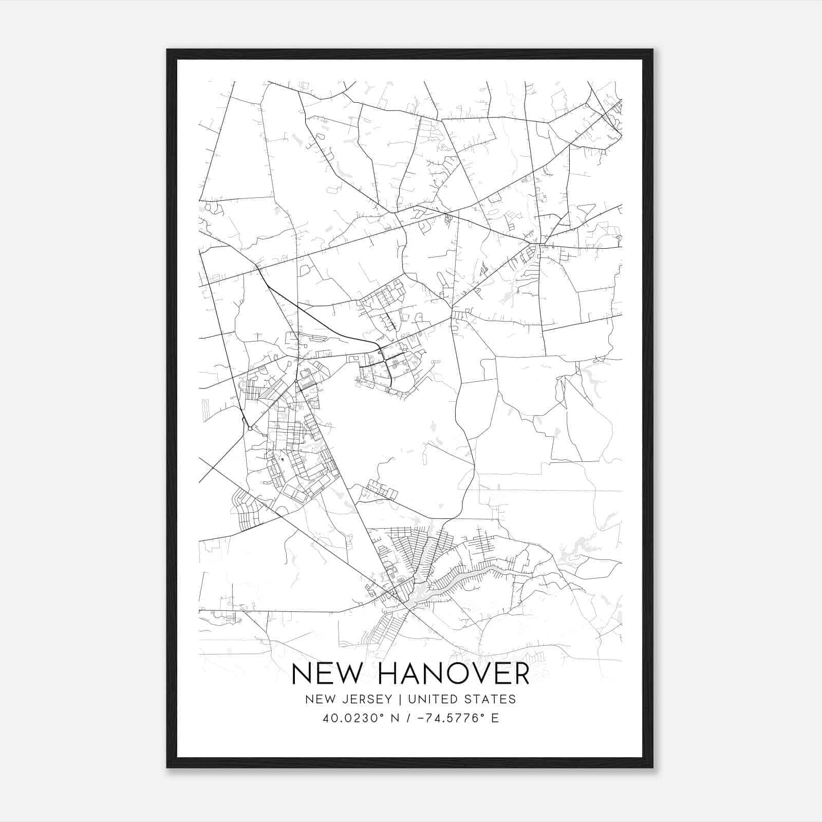 New Hanover New Jersey Map Poster, Modern Home Decor Wall Art Print