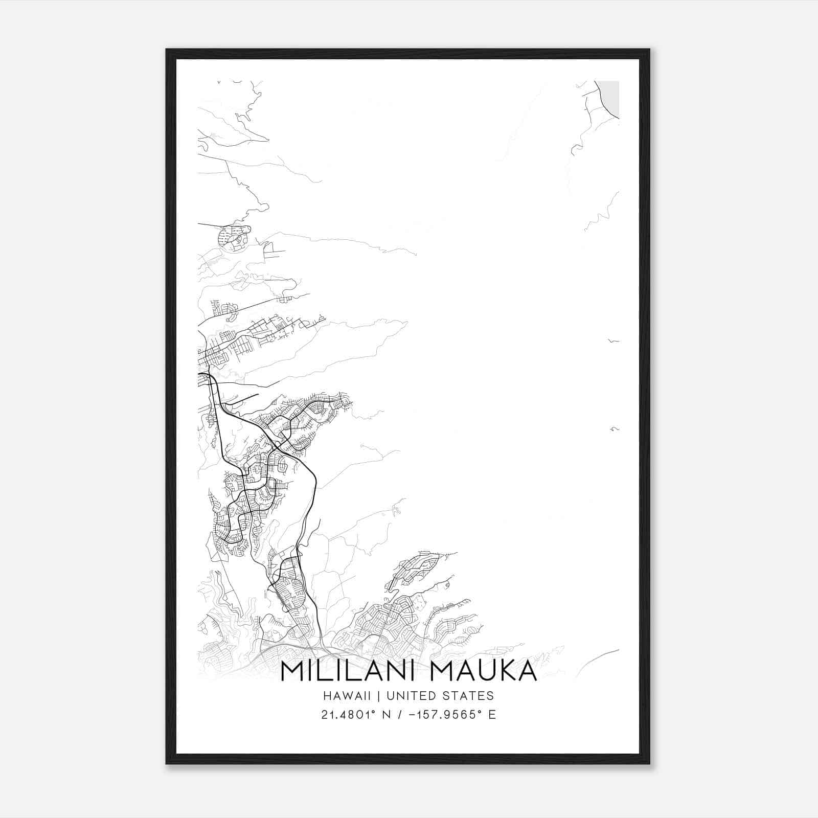 Mililani Mauka Hawaii Map Poster, Modern Home Decor Wall Art Print