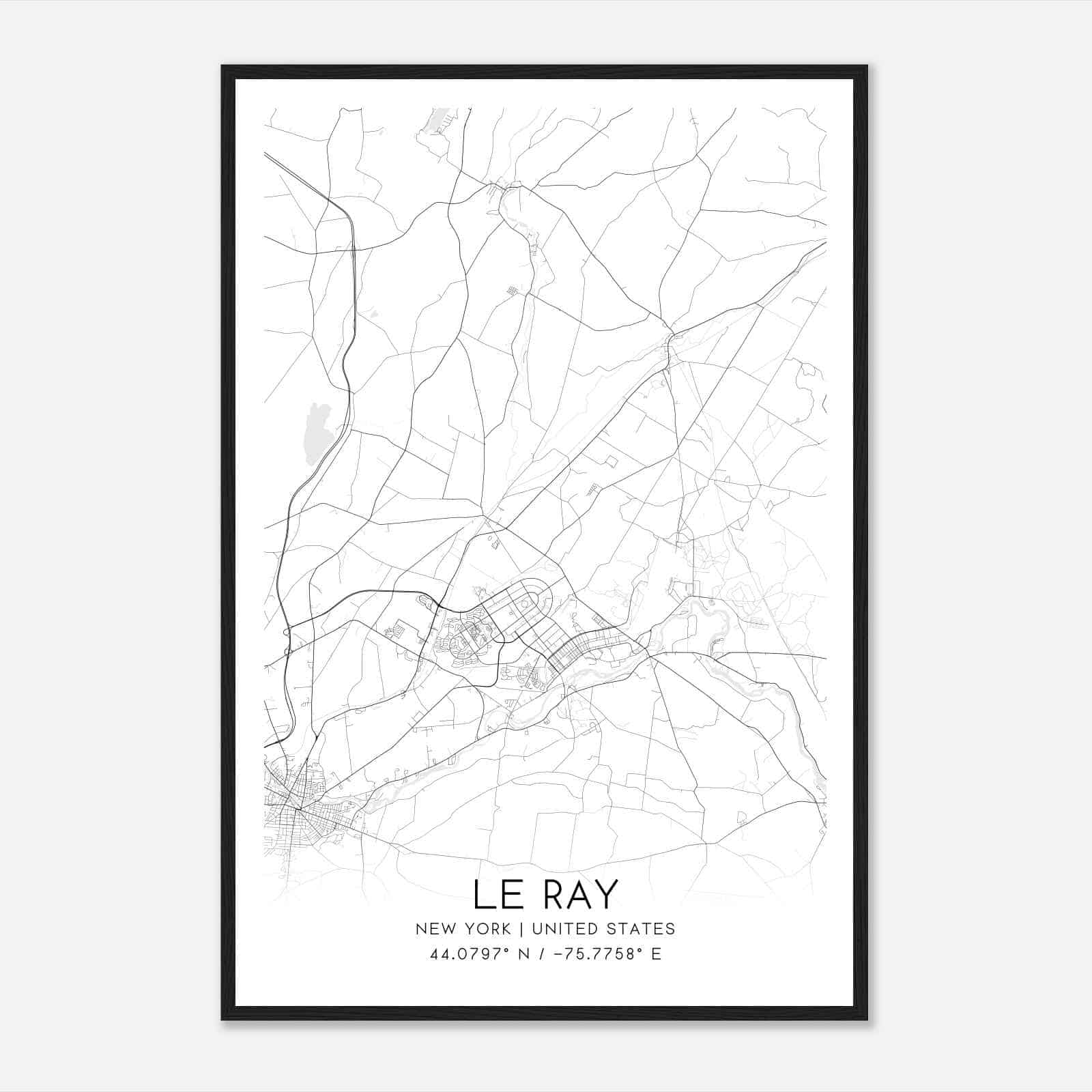 Le Ray New York Map Poster, Modern Home Decor Wall Art Print