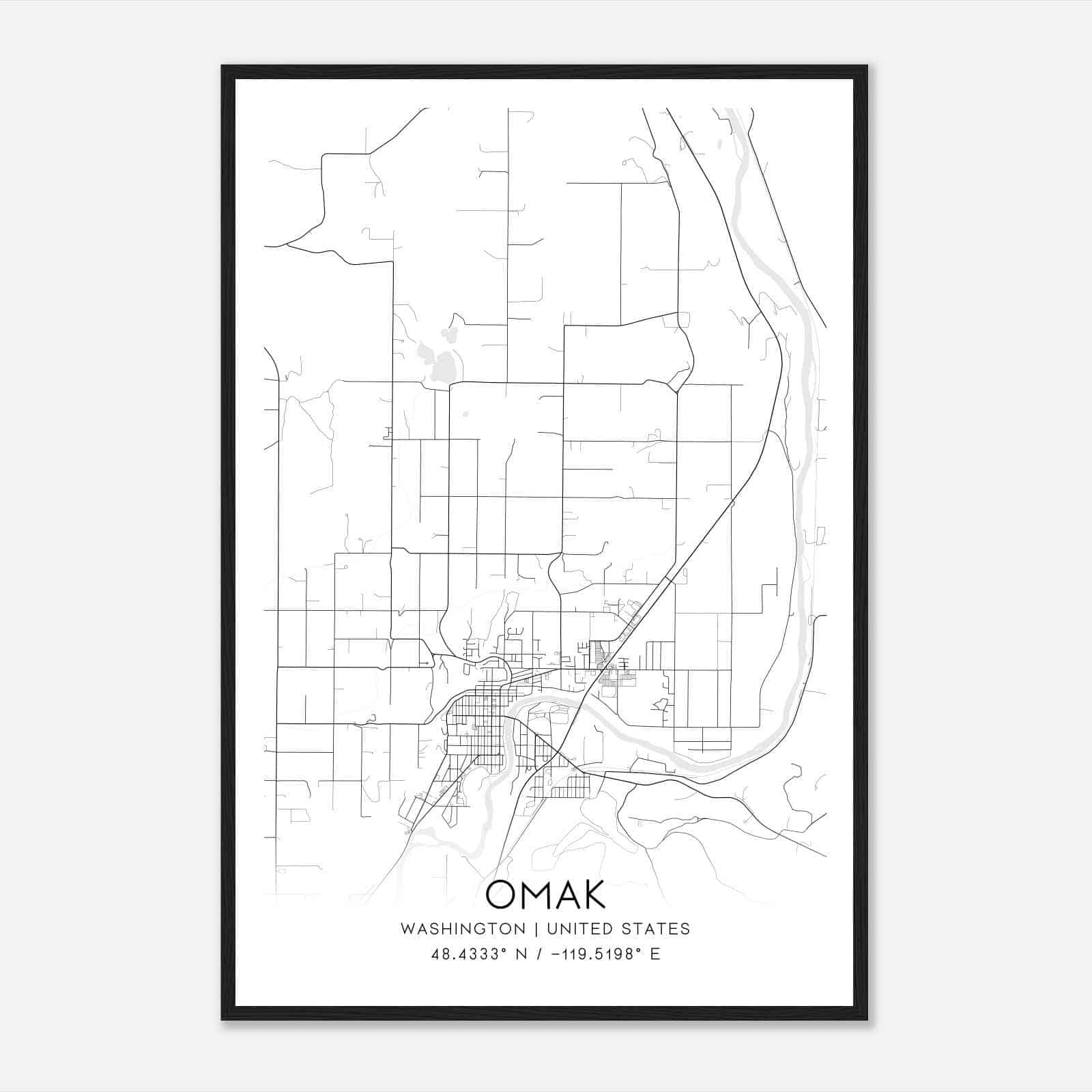 Omak Washington Map Poster, Modern Home Decor Wall Art Print